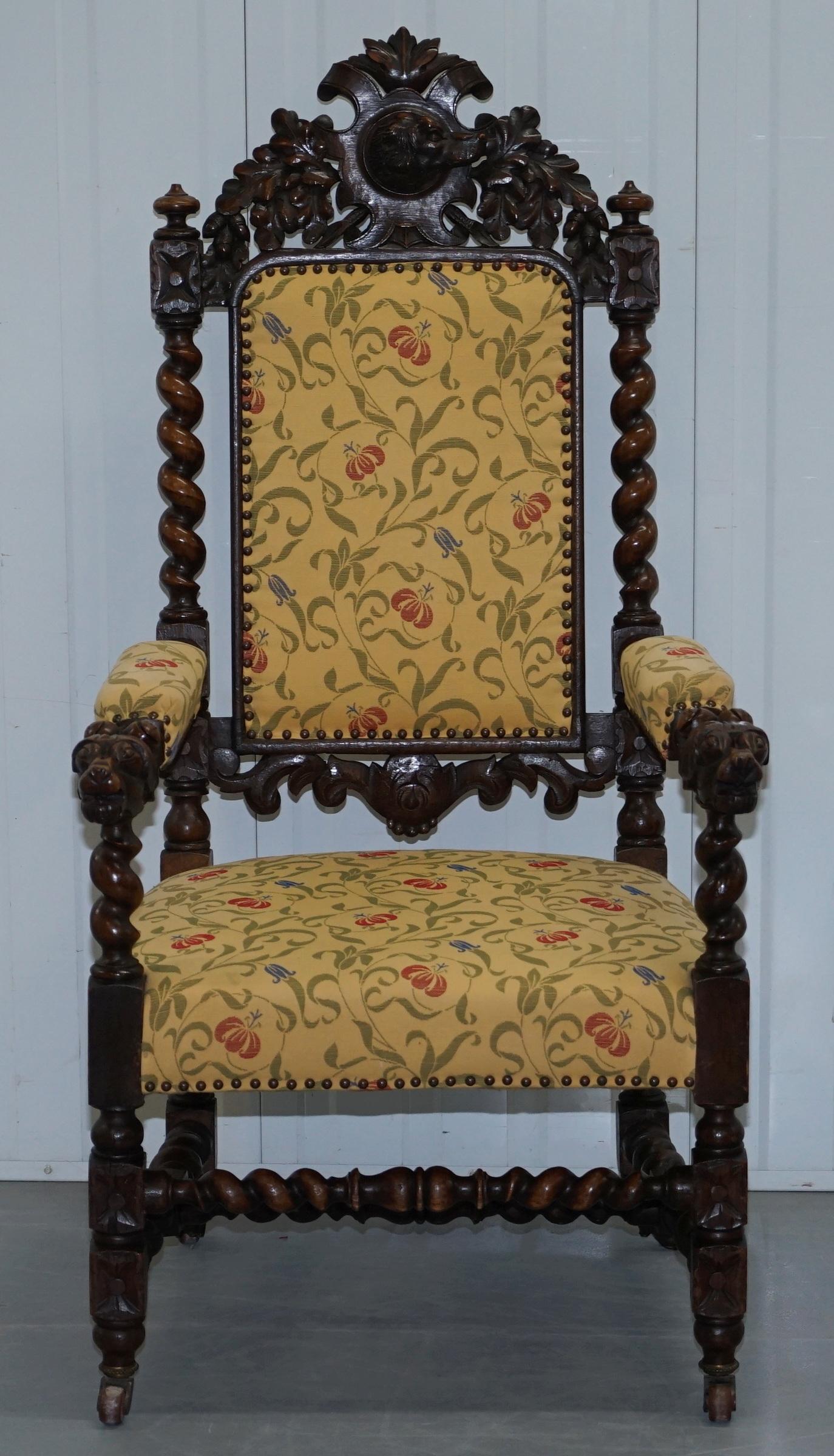 Set of 10, circa 1800 Oak Jacobean Style Dining Chairs with Dog Head Cresting 11
