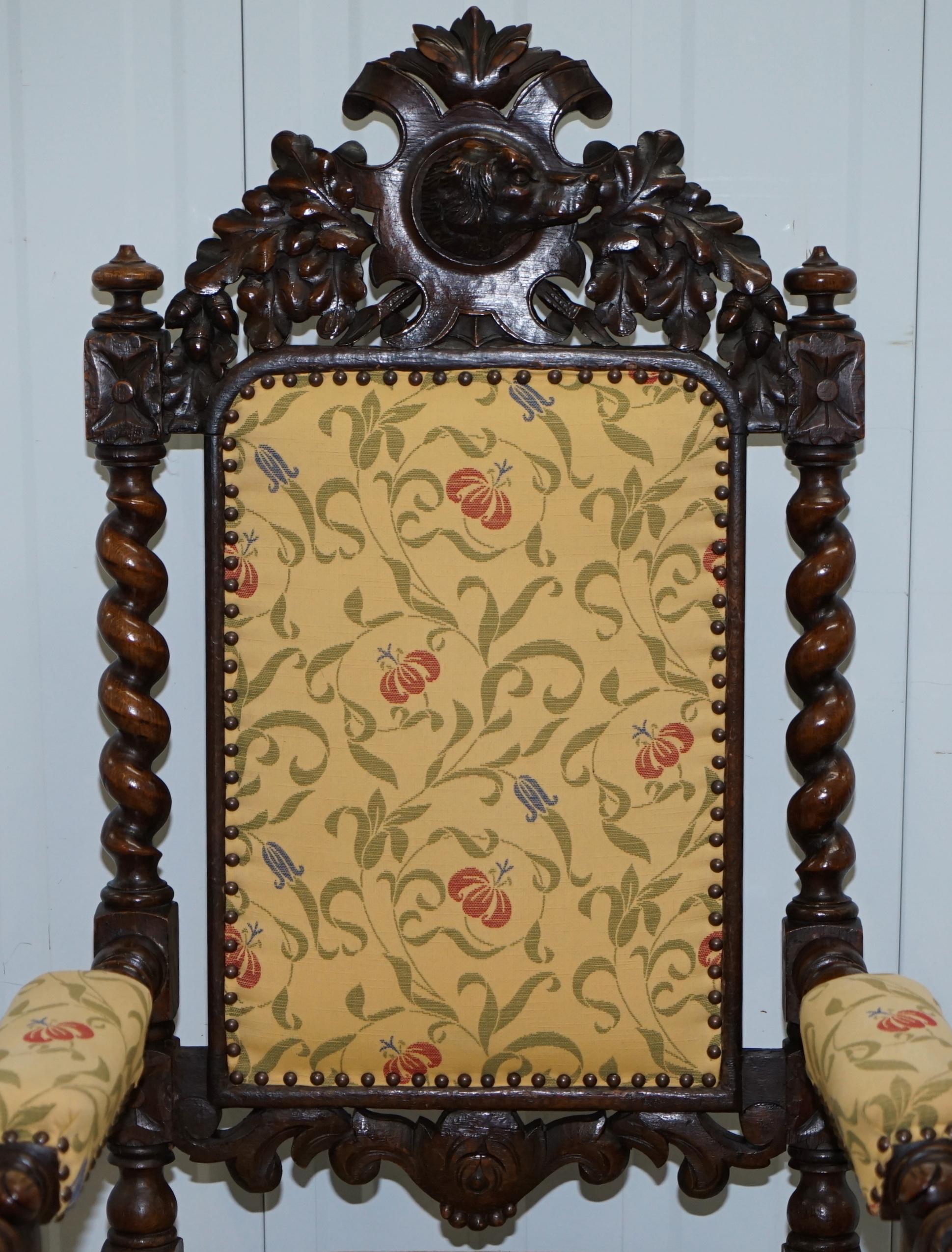 Set of 10, circa 1800 Oak Jacobean Style Dining Chairs with Dog Head Cresting 11