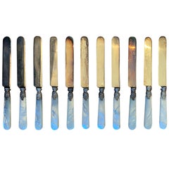 Set of 10 circa 1860s American Sterling Silver and Mother of Pearl Fruit Knives