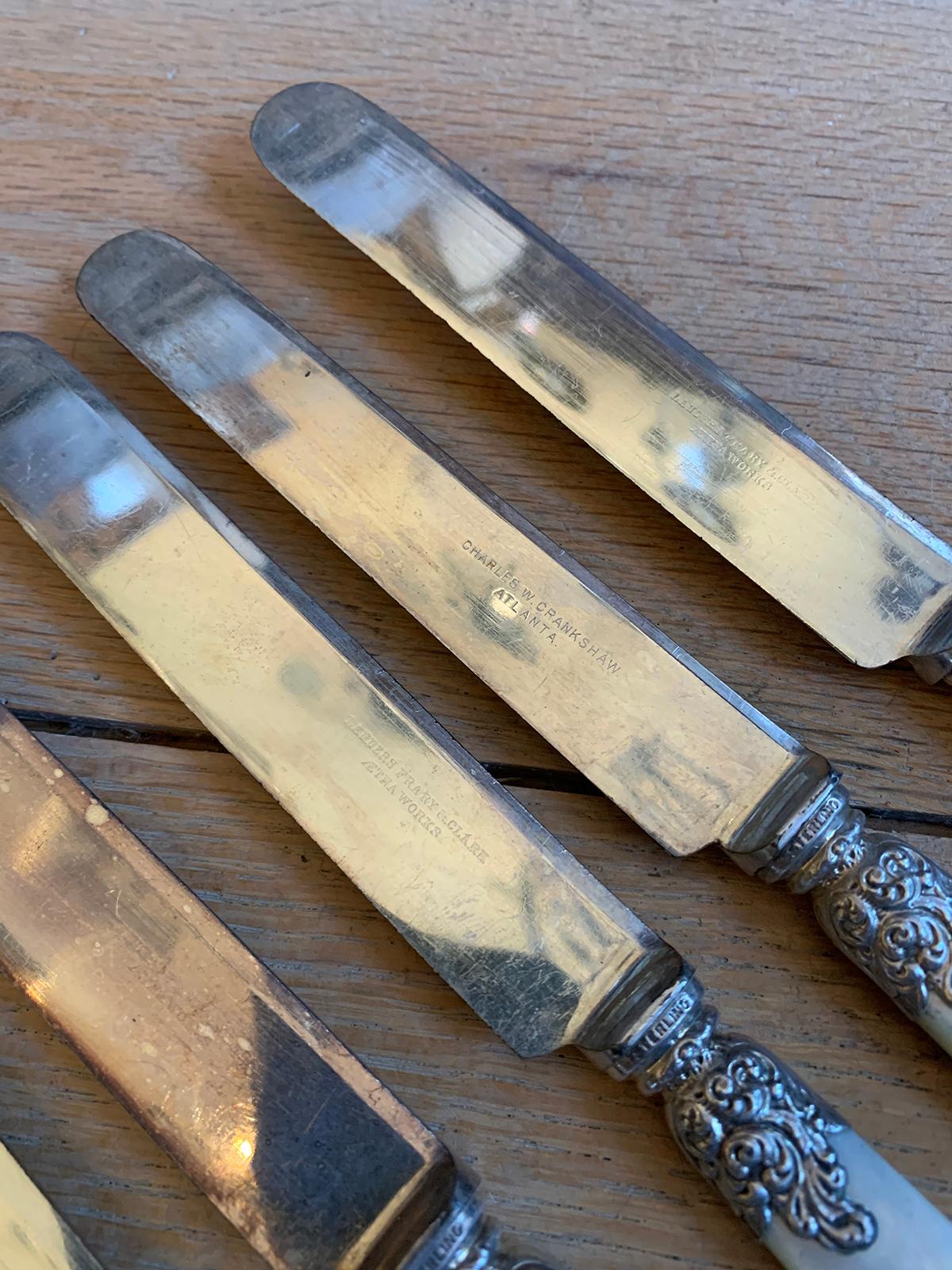 Set of 10 circa 1860s American Sterling Silver and Mother of Pearl Fruit Knives 5