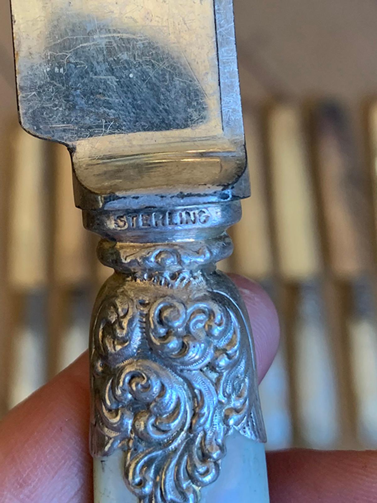 Set of 10 circa 1860s American Sterling Silver and Mother of Pearl Fruit Knives 7
