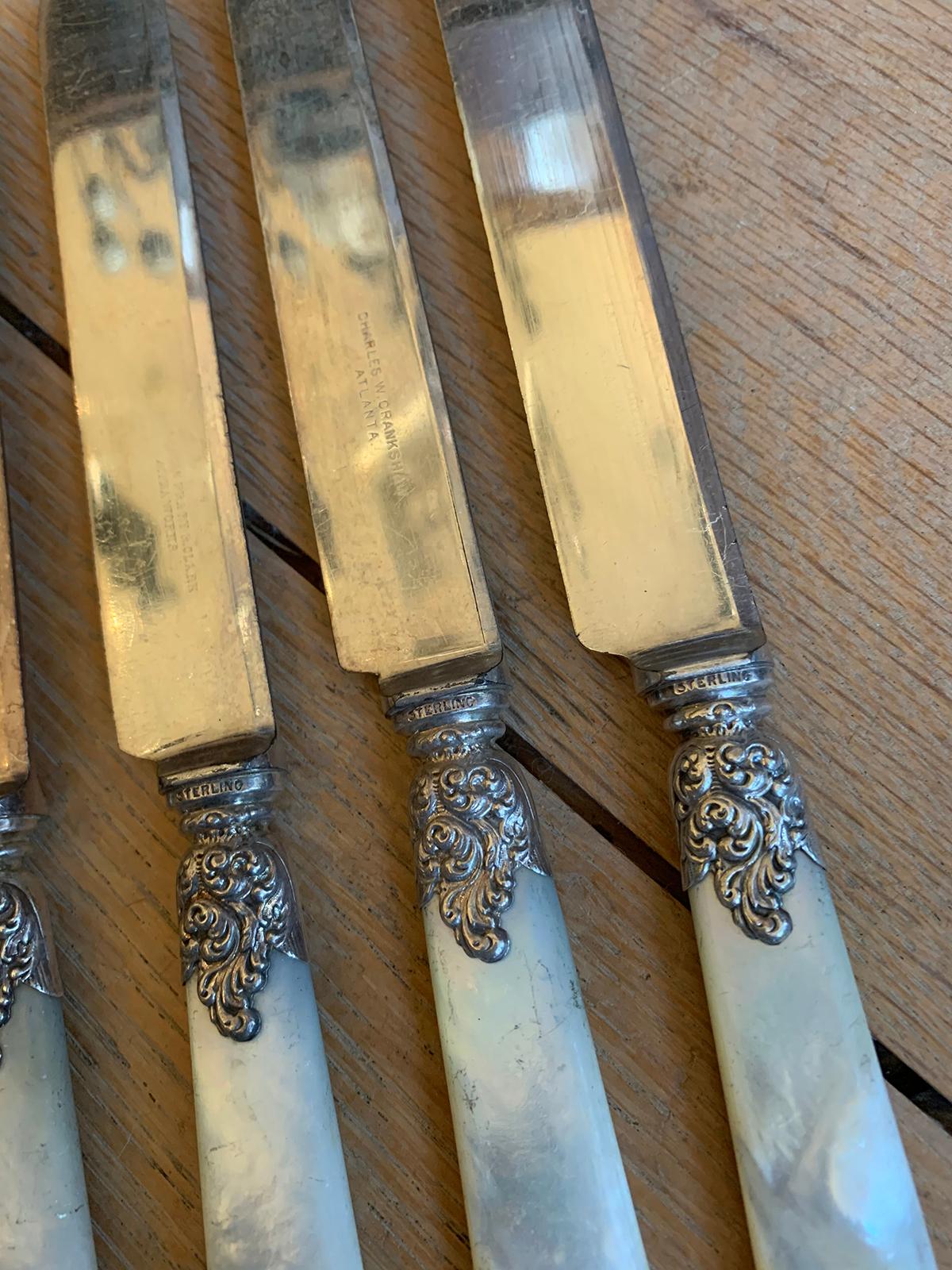 Set of 10 circa 1860s American Sterling Silver and Mother of Pearl Fruit Knives 9