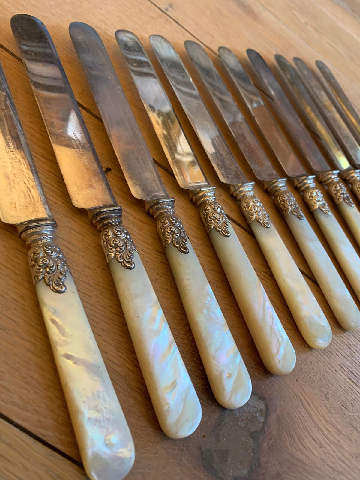 Set of 10 circa 1860s American Sterling Silver and Mother of Pearl Fruit Knives 1