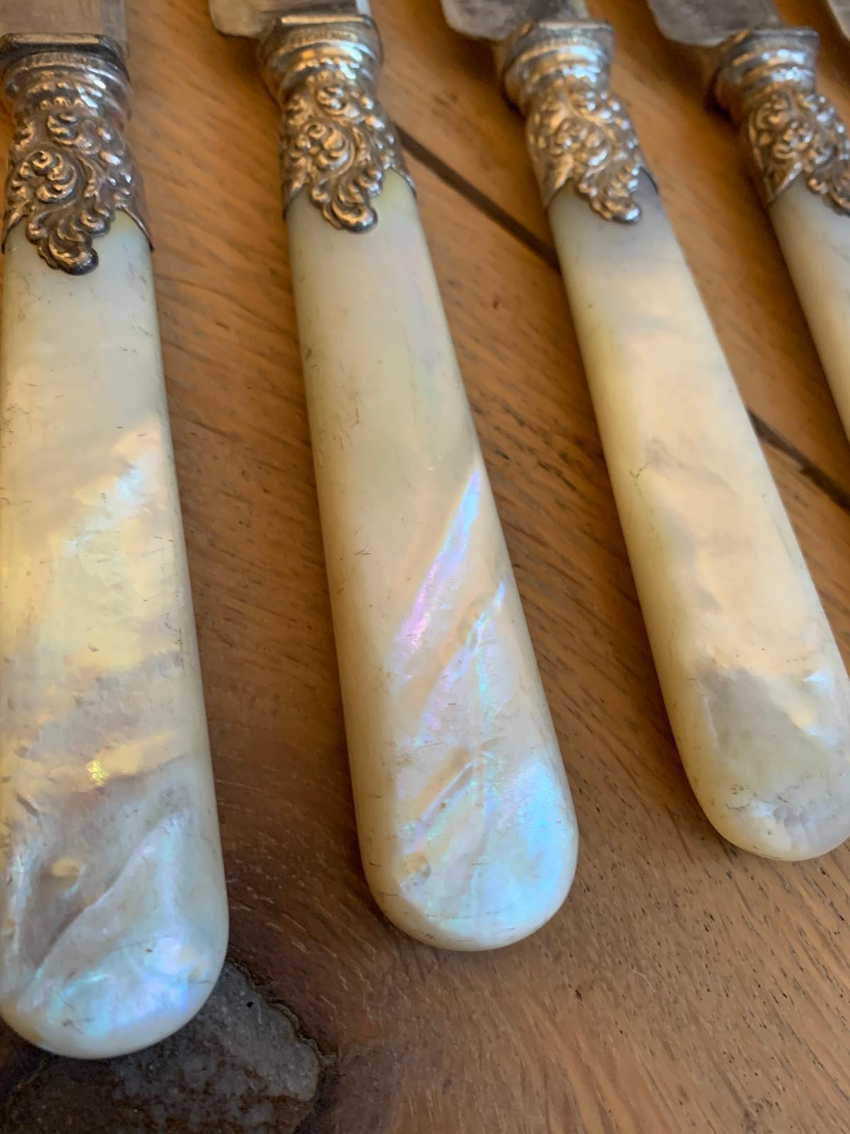 Set of 10 circa 1860s American Sterling Silver and Mother of Pearl Fruit Knives 2