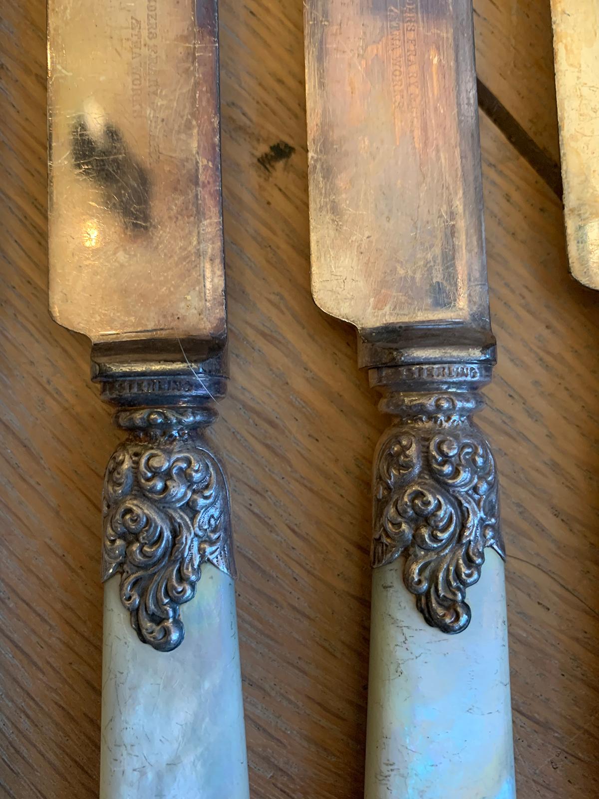 Set of 10 circa 1860s American Sterling Silver and Mother of Pearl Fruit Knives 3