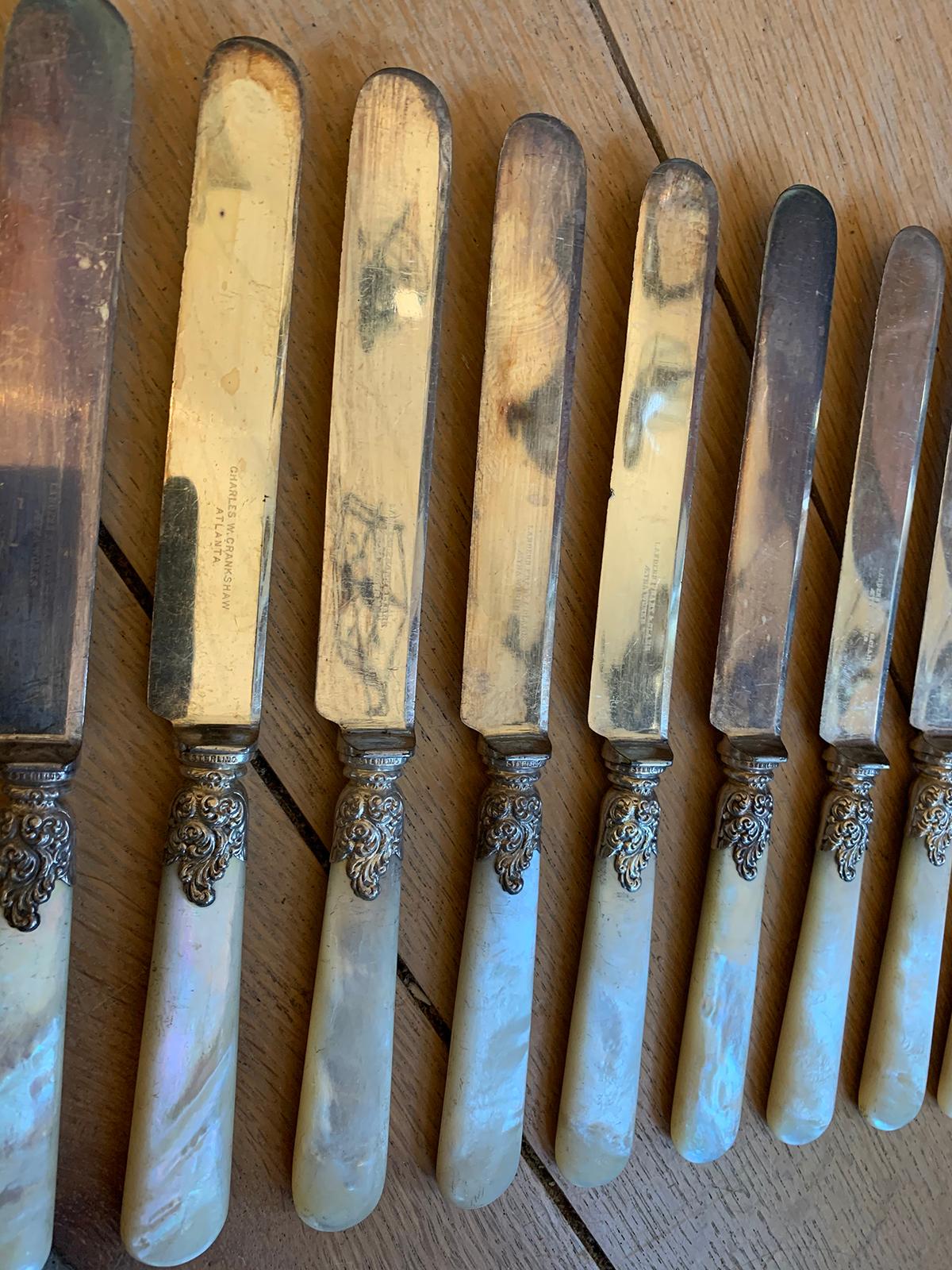 Set of 10 circa 1860s American Sterling Silver and Mother of Pearl Fruit Knives 4