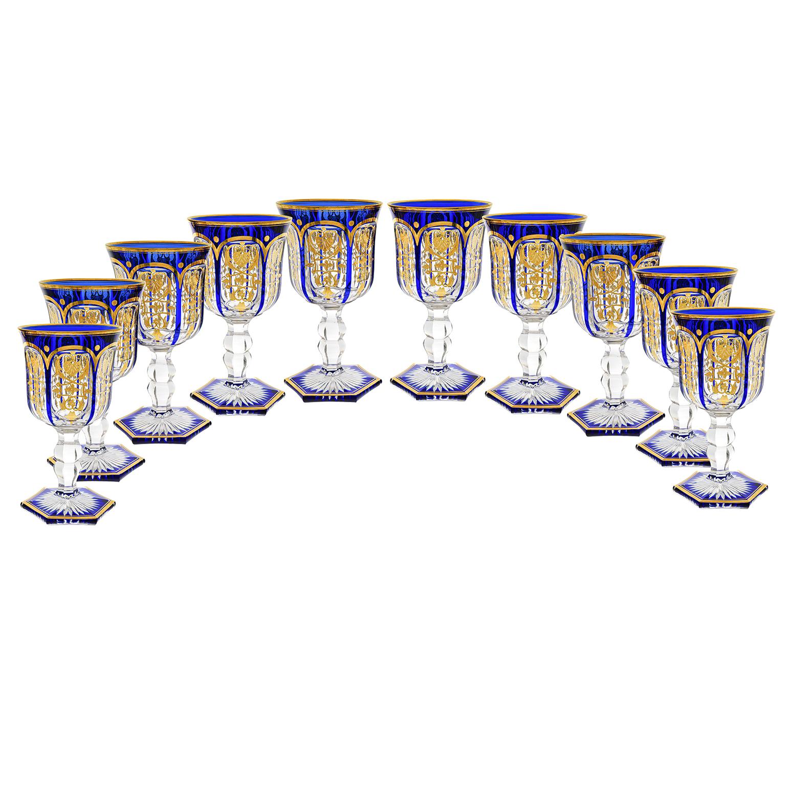 Baroque Revival Set of 10 Cobalt Empire by Baccarat Goblets For Sale