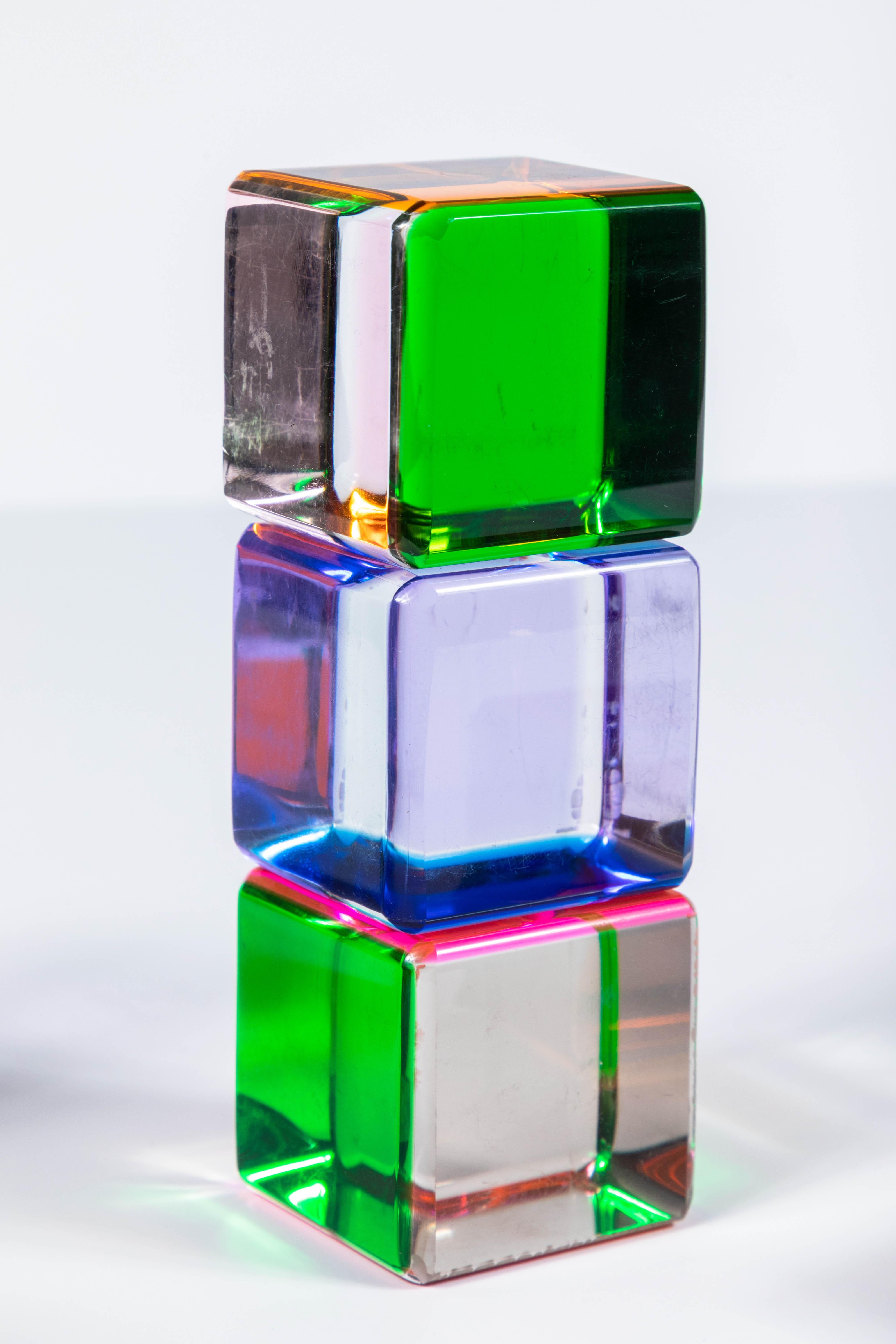 Set of 10 Colored Lucite Cubes by Vasa Mihich 2