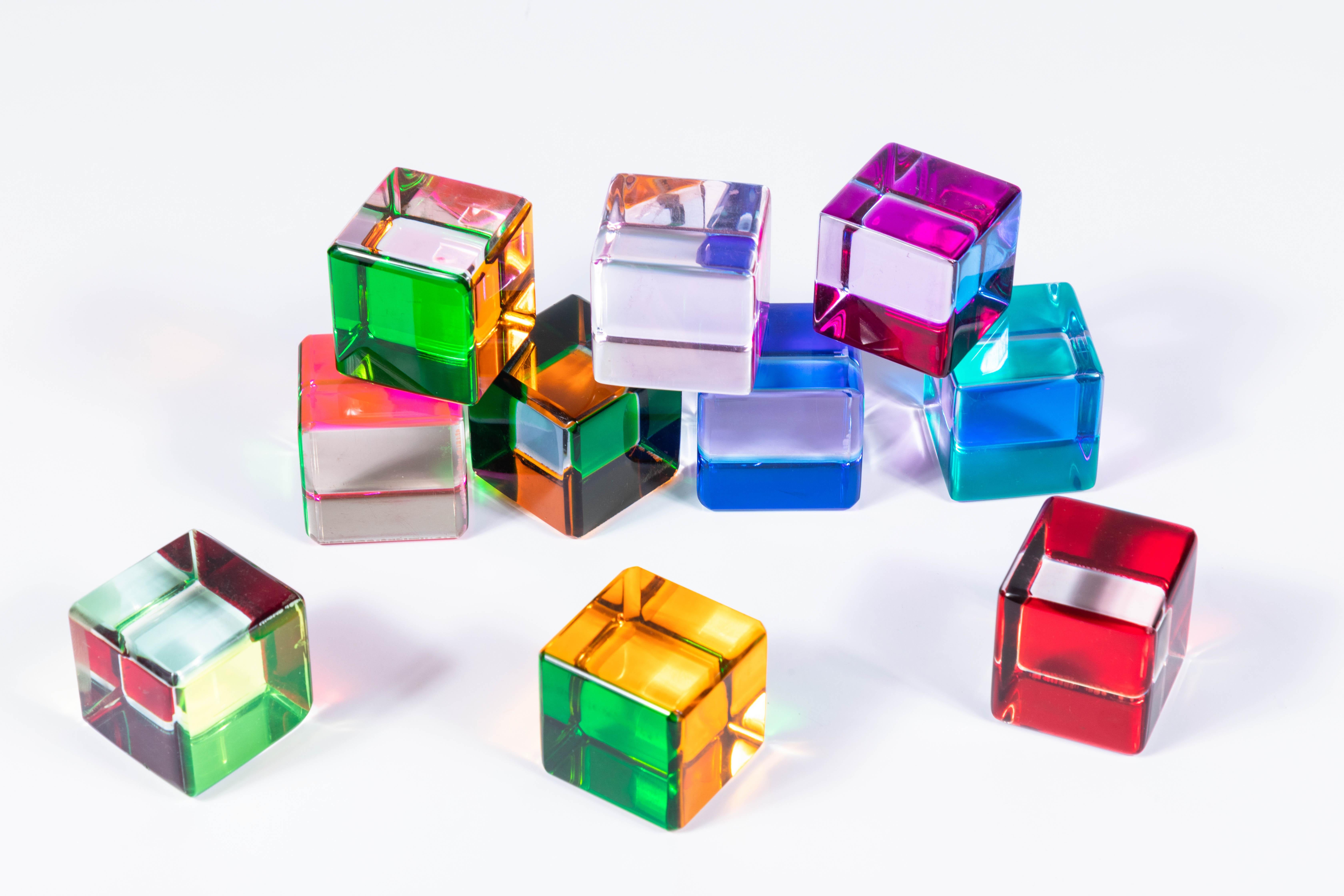 Modern Set of 10 Colored Lucite Cubes by Vasa Mihich
