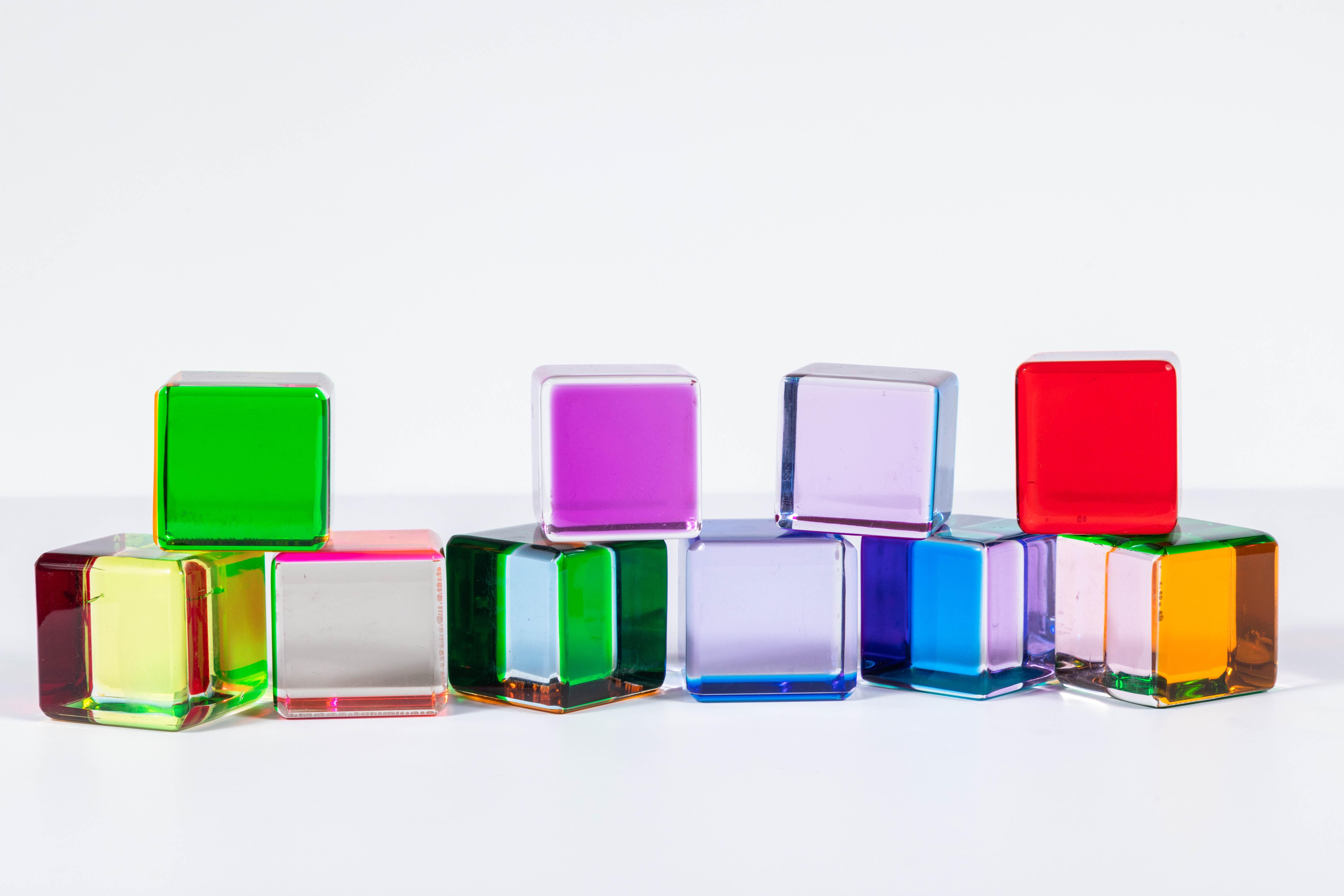 Macedonian Set of 10 Colored Lucite Cubes by Vasa Mihich
