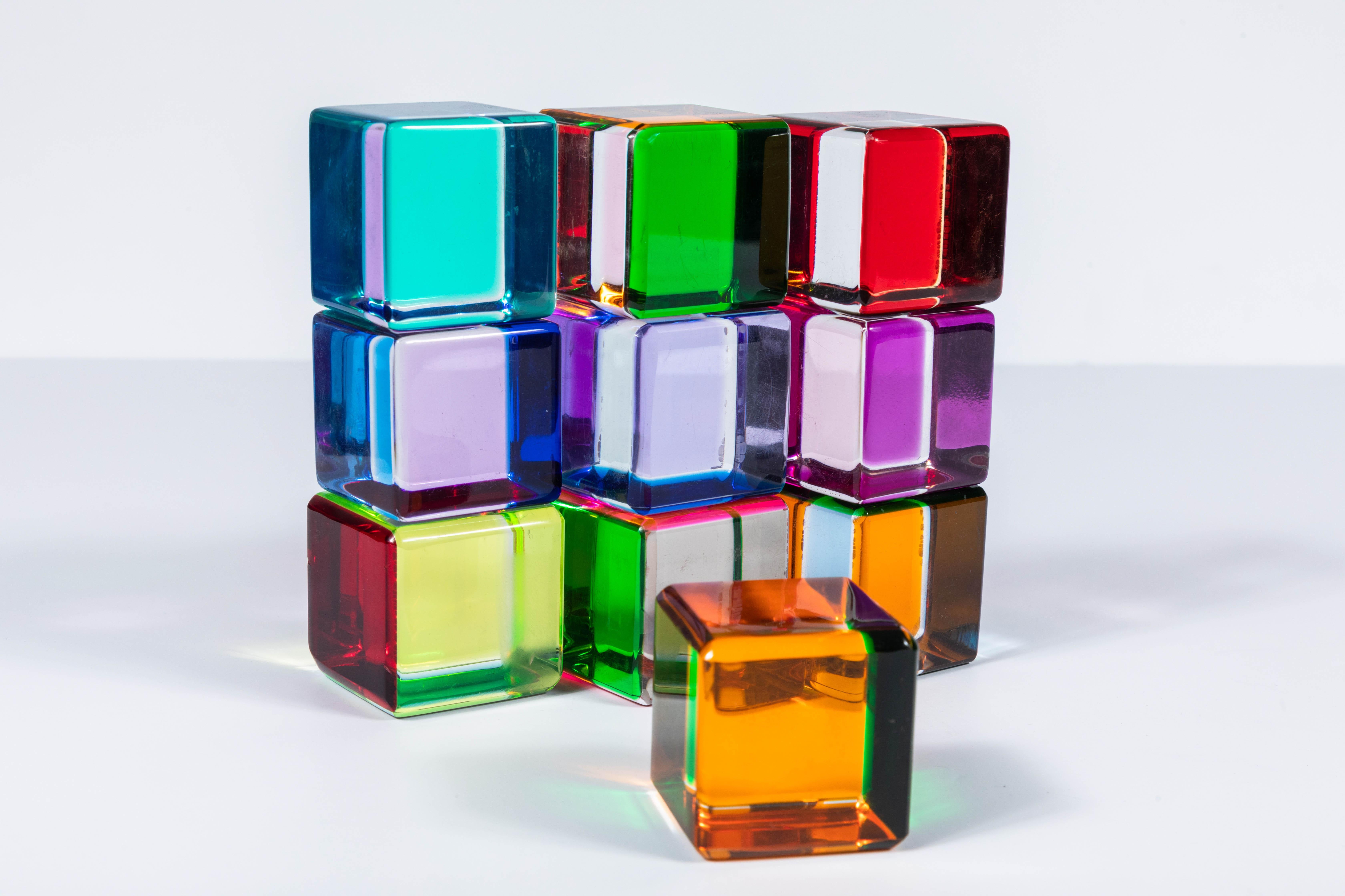 Acrylic Set of 10 Colored Lucite Cubes by Vasa Mihich