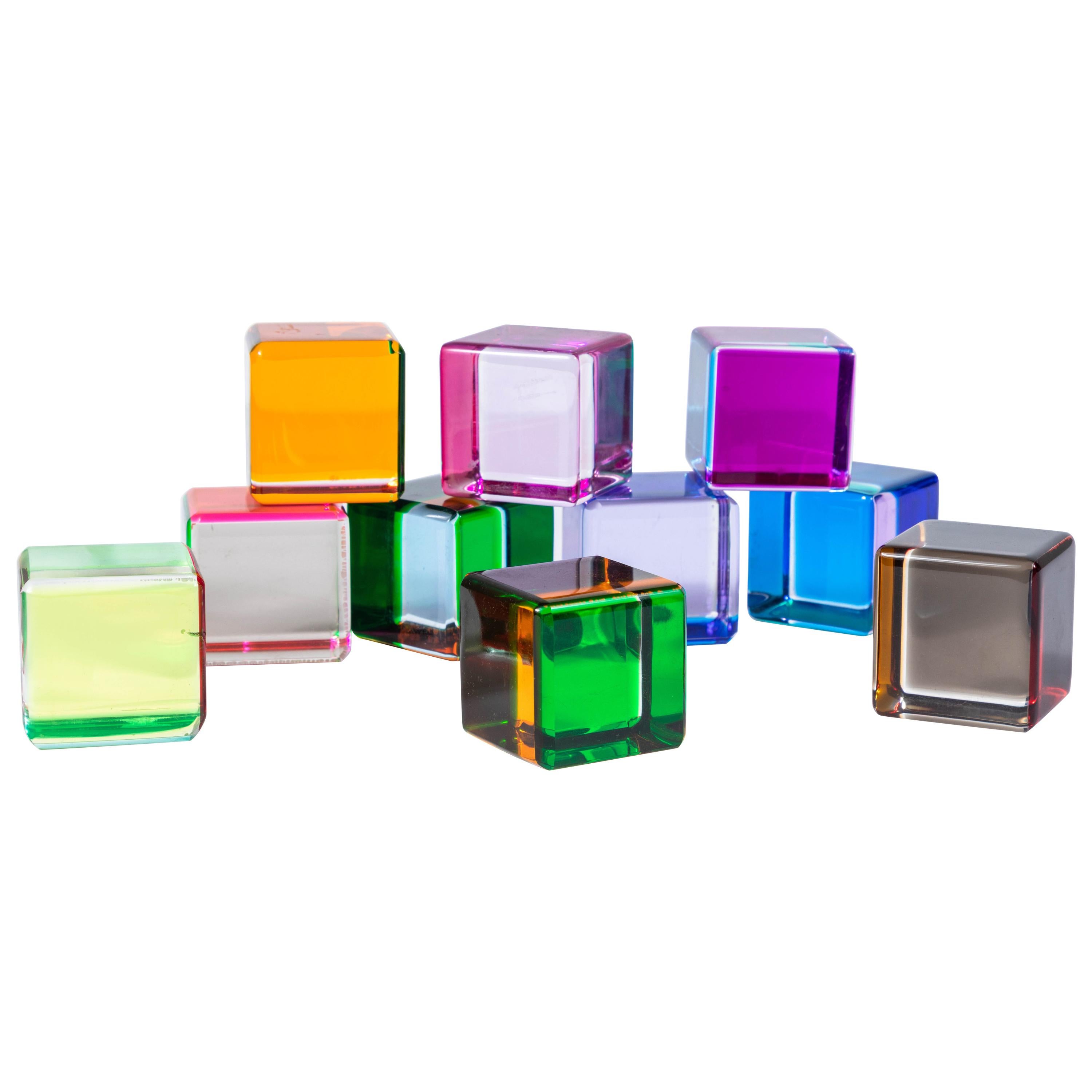 Set of 10 Colored Lucite Cubes by Vasa Mihich
