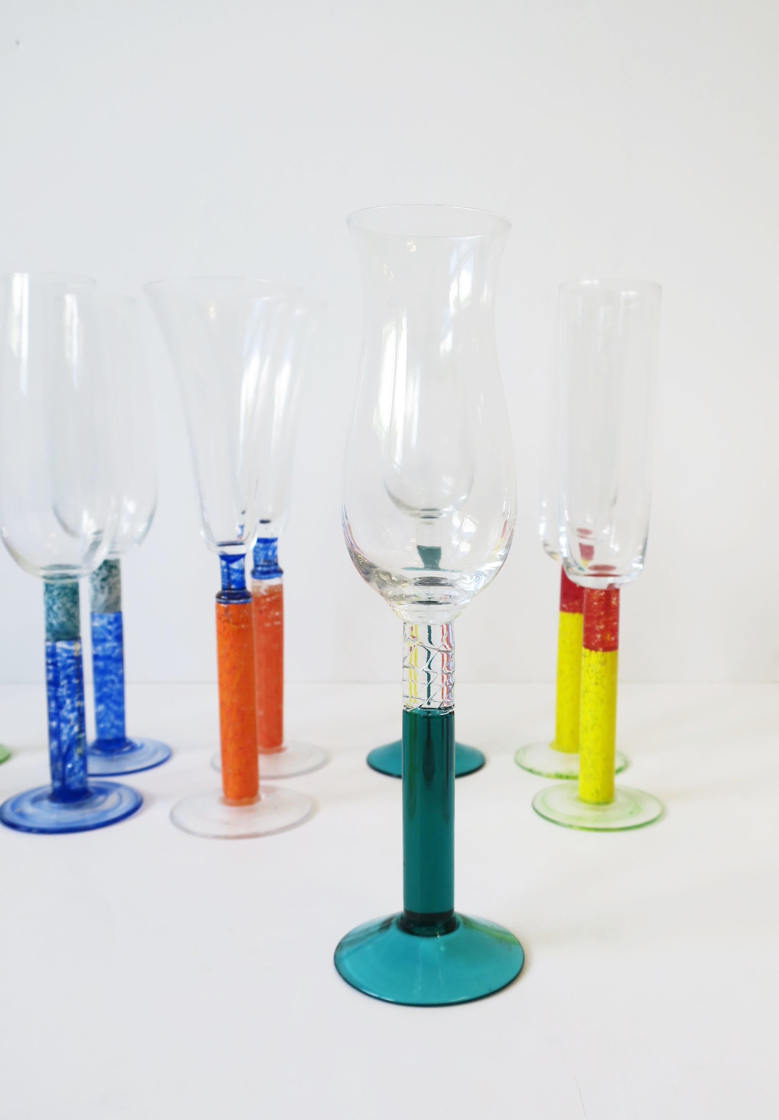 Postmodern Colorful Art Glass Champagne Flute Glasses 1