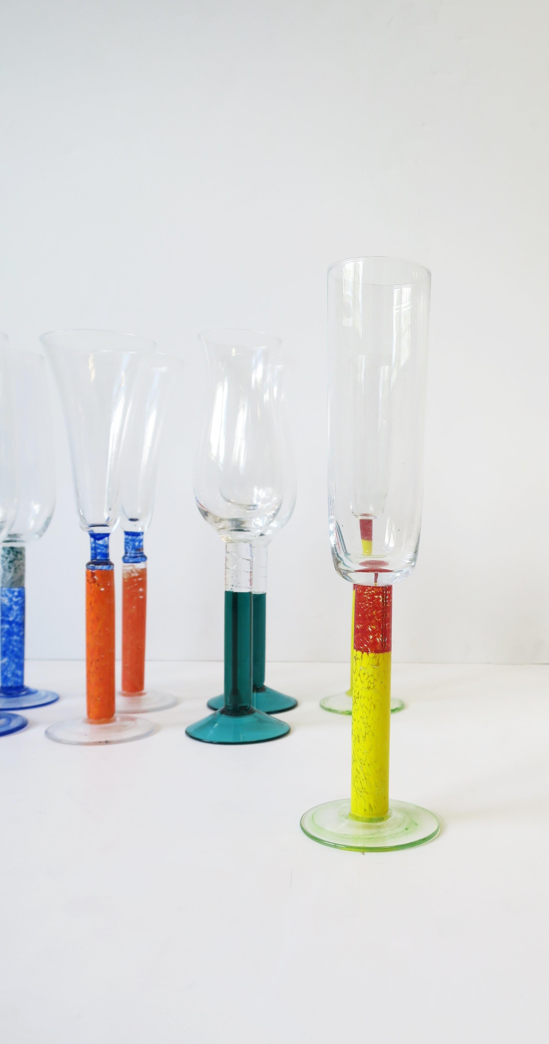 Postmodern Colorful Art Glass Champagne Flute Glasses 2
