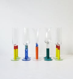 Postmodern Colorful Art Glass Champagne Flute Glasses