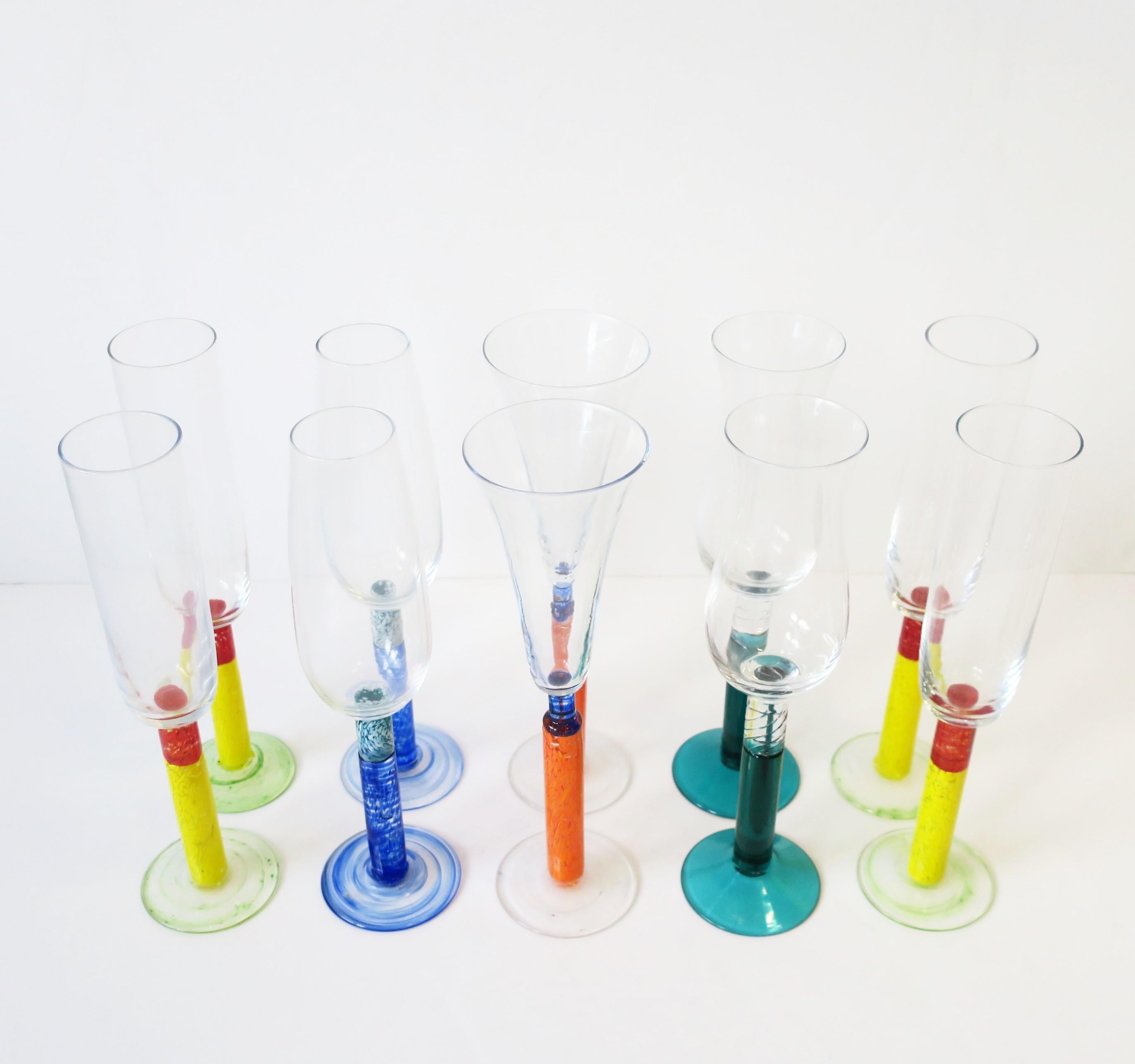 European Postmodern Colorful Art Glass Champagne Flute Glasses
