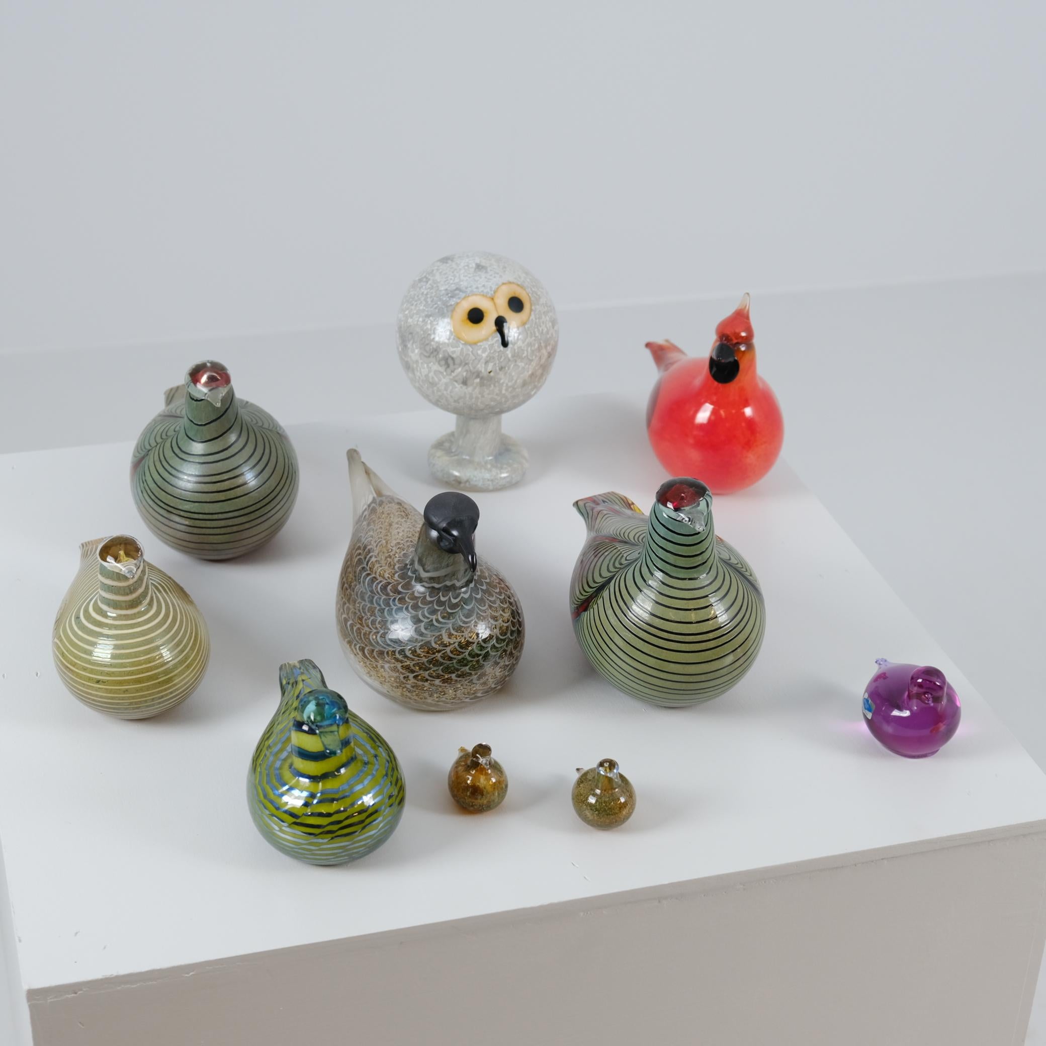 This stunning collection of mouth-blown art glass birds is by Oiva Toikka, one of Finland’s most celebrated and internationally renowned glass artists. These exquisite sculptures are part of his iconic Birds by Toikka series, crafted over decades at