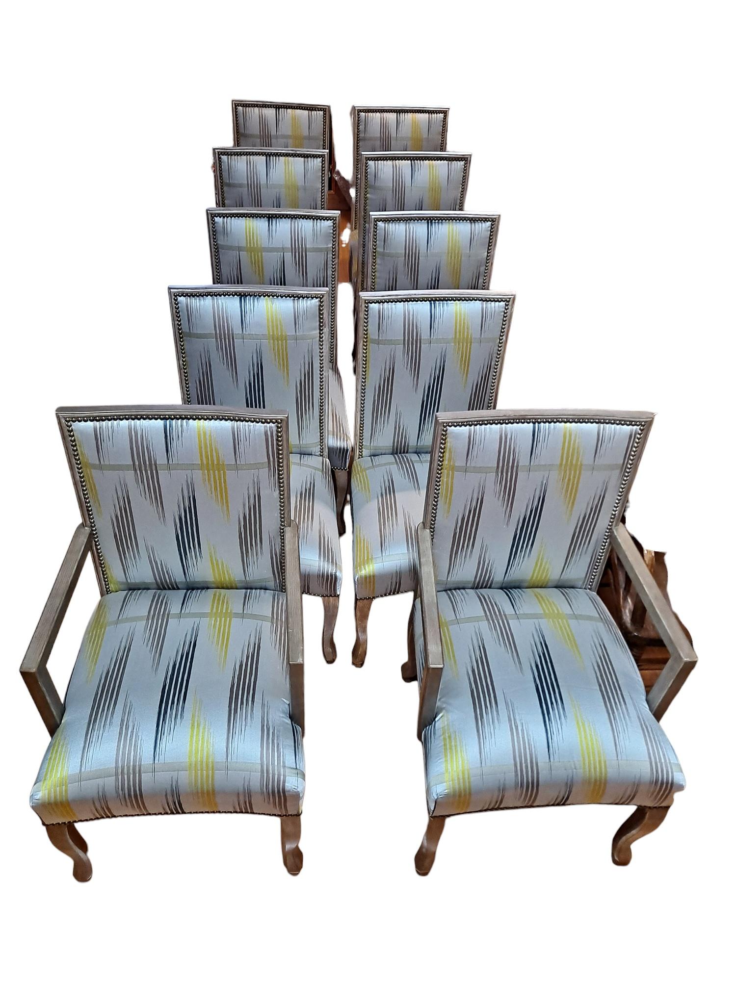 Set of 10 Contemporary Beautifully Upholstered Dining Chairs  In Good Condition For Sale In San Francisco, CA