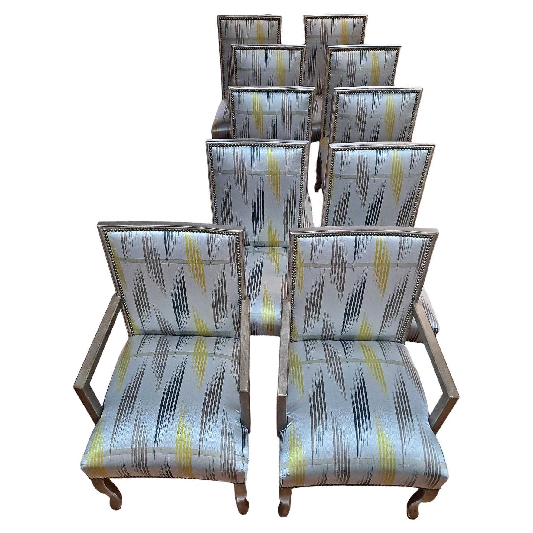 Set of 10 Contemporary Beautifully Upholstered Dining Chairs  For Sale