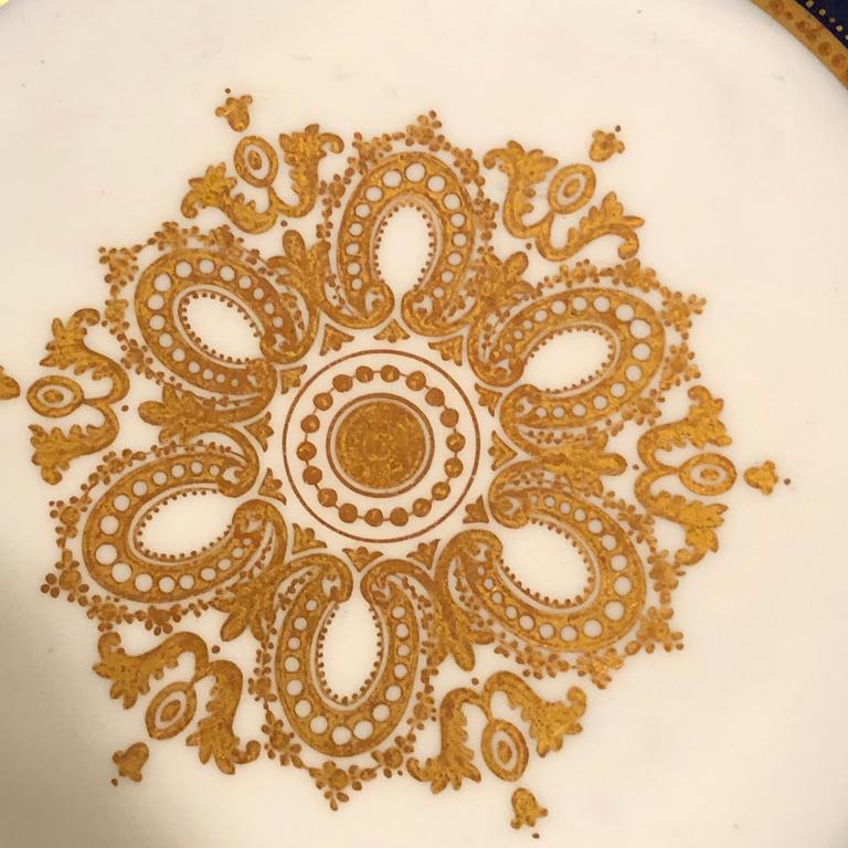 English Set of 10 Copeland Spode Cobalt Jeweled Wide Rim Soup Bowls with Raised Gilding