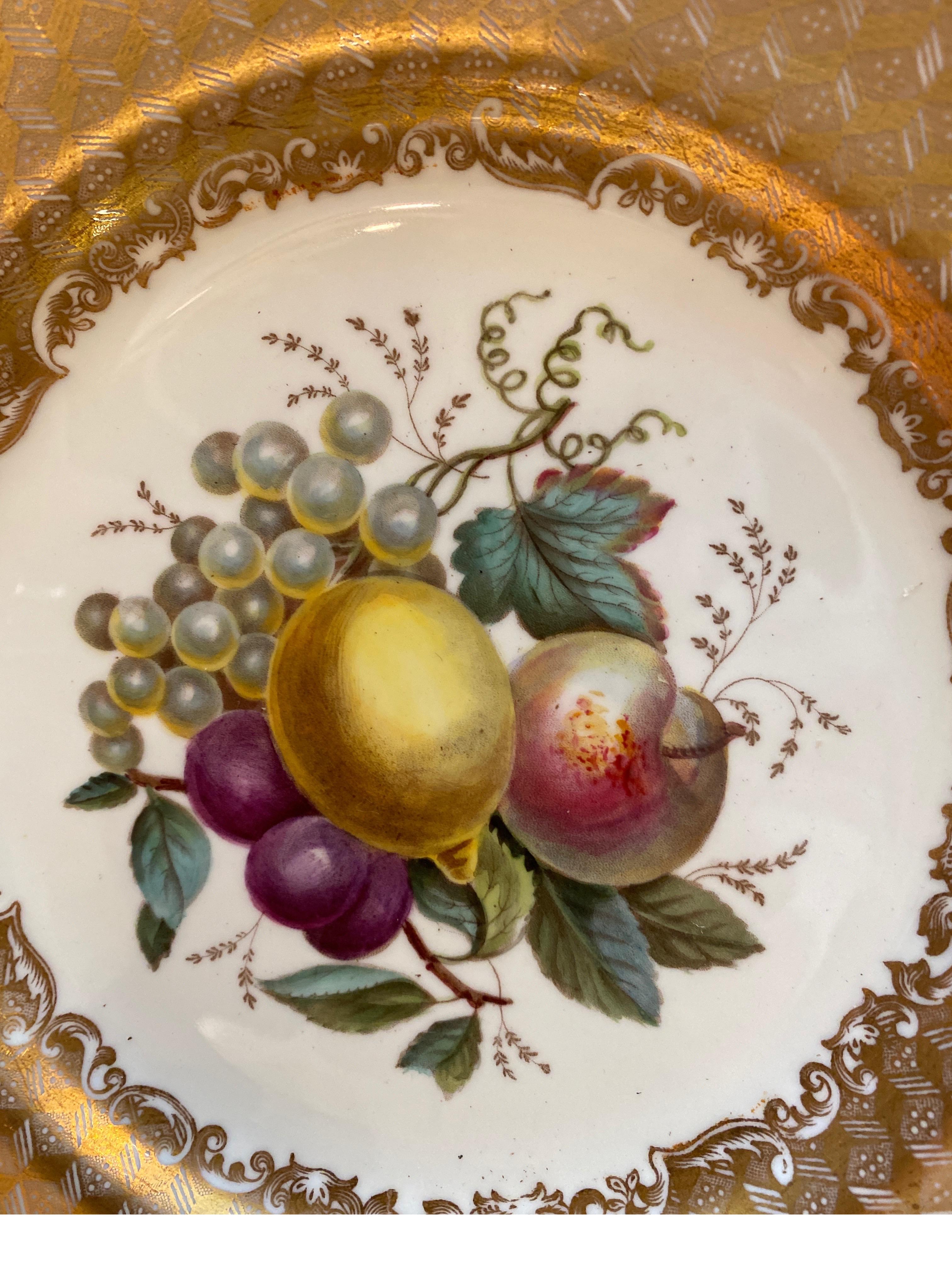 Édouardien Lot de 10 assiettes à fruits anciennes anglaises Copeland Spode peintes à la main en vente