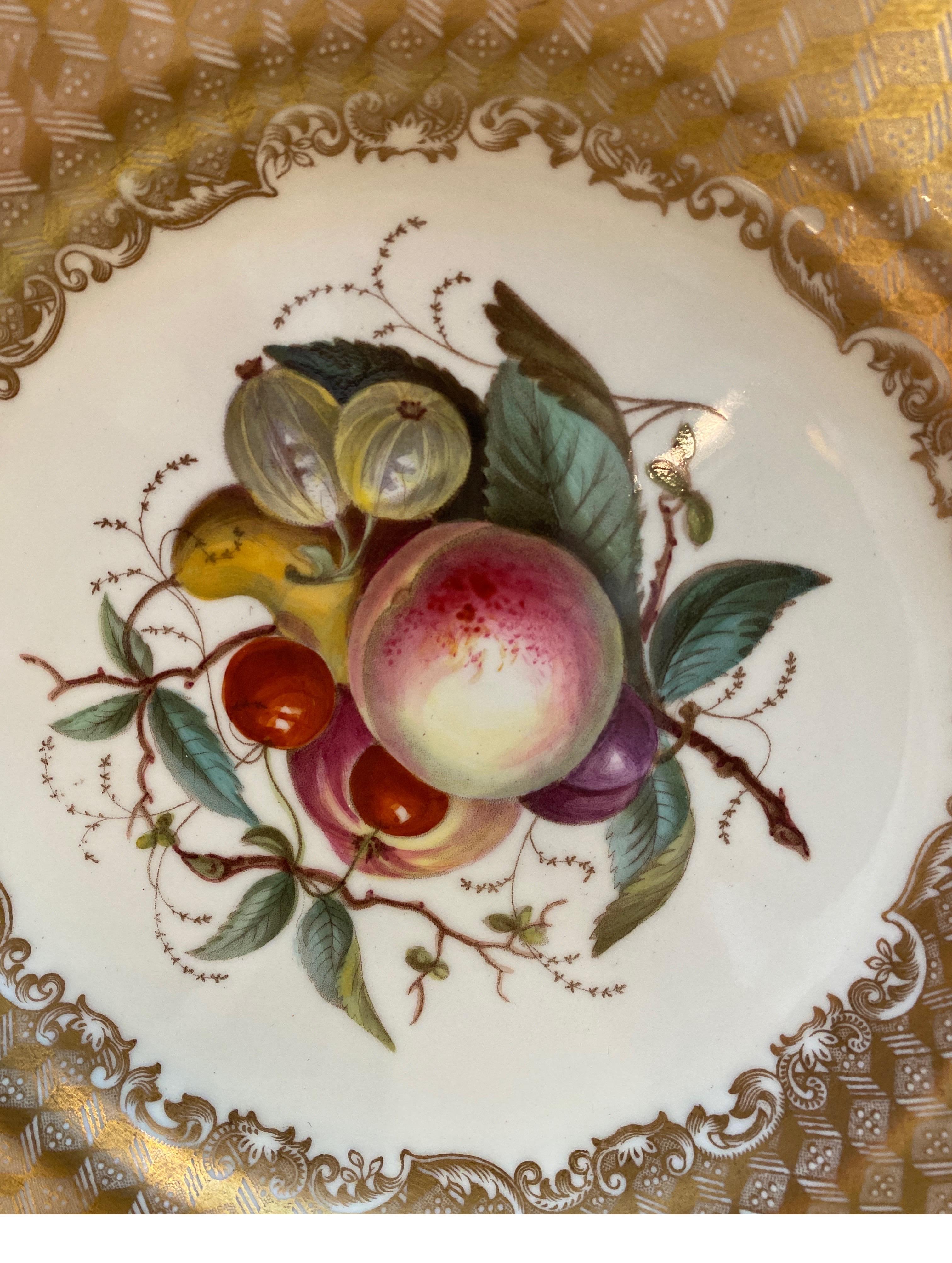 Peint à la main Lot de 10 assiettes à fruits anciennes anglaises Copeland Spode peintes à la main en vente