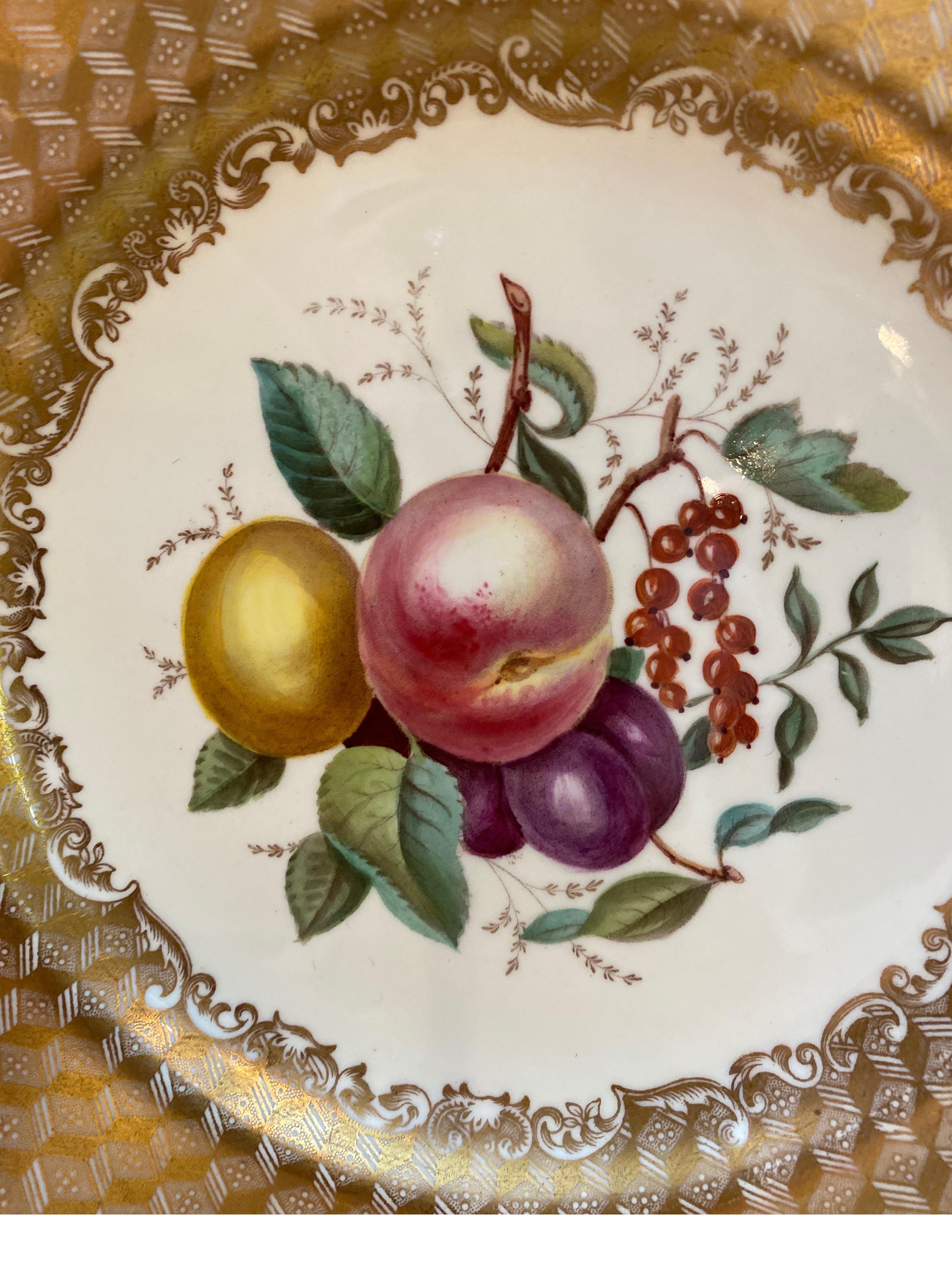 Edwardian Set of 10 Antique English Copeland Spode Hand Painted Fruit Plates For Sale