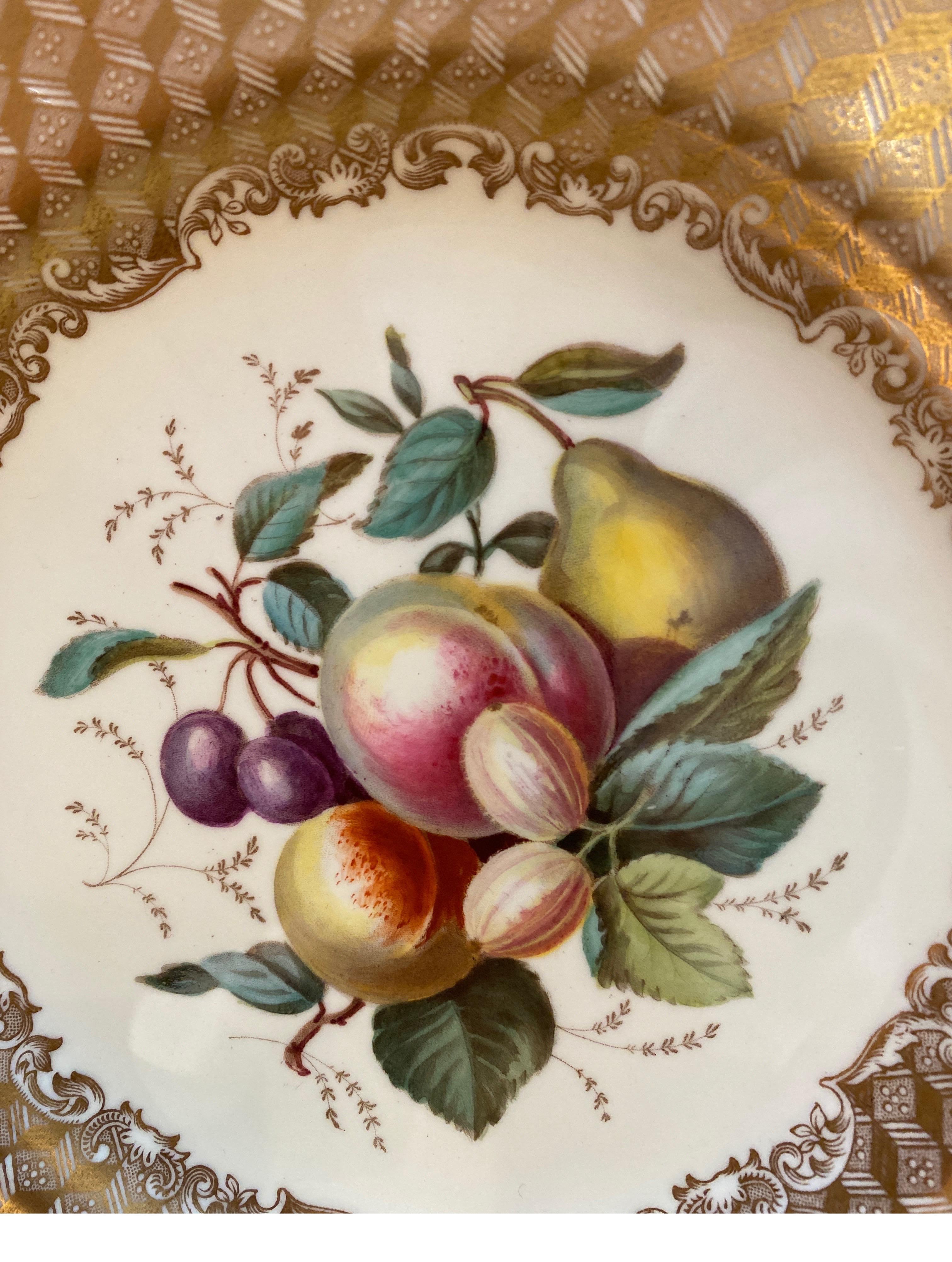 Porcelaine Lot de 10 assiettes à fruits anciennes anglaises Copeland Spode peintes à la main en vente