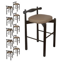 Set of 10 Counter Stools Uçá - Ebony Finish Wood (fabric ref : F04)