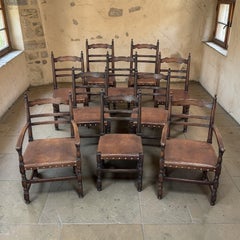 Set of 10 Country French Louis XIII Style Dining Chairs~ includes 2 Armchairs