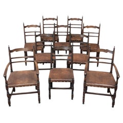 Set of 10 Country French Louis XIII Style Dining Chairs~ includes 2 Armchairs