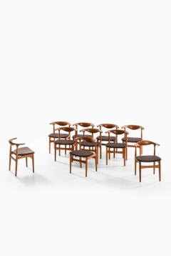 10er-Set „Cowhorn“-Esszimmerstühle aus Stoff, Eiche und Teakholz von Knud Færch, 1969