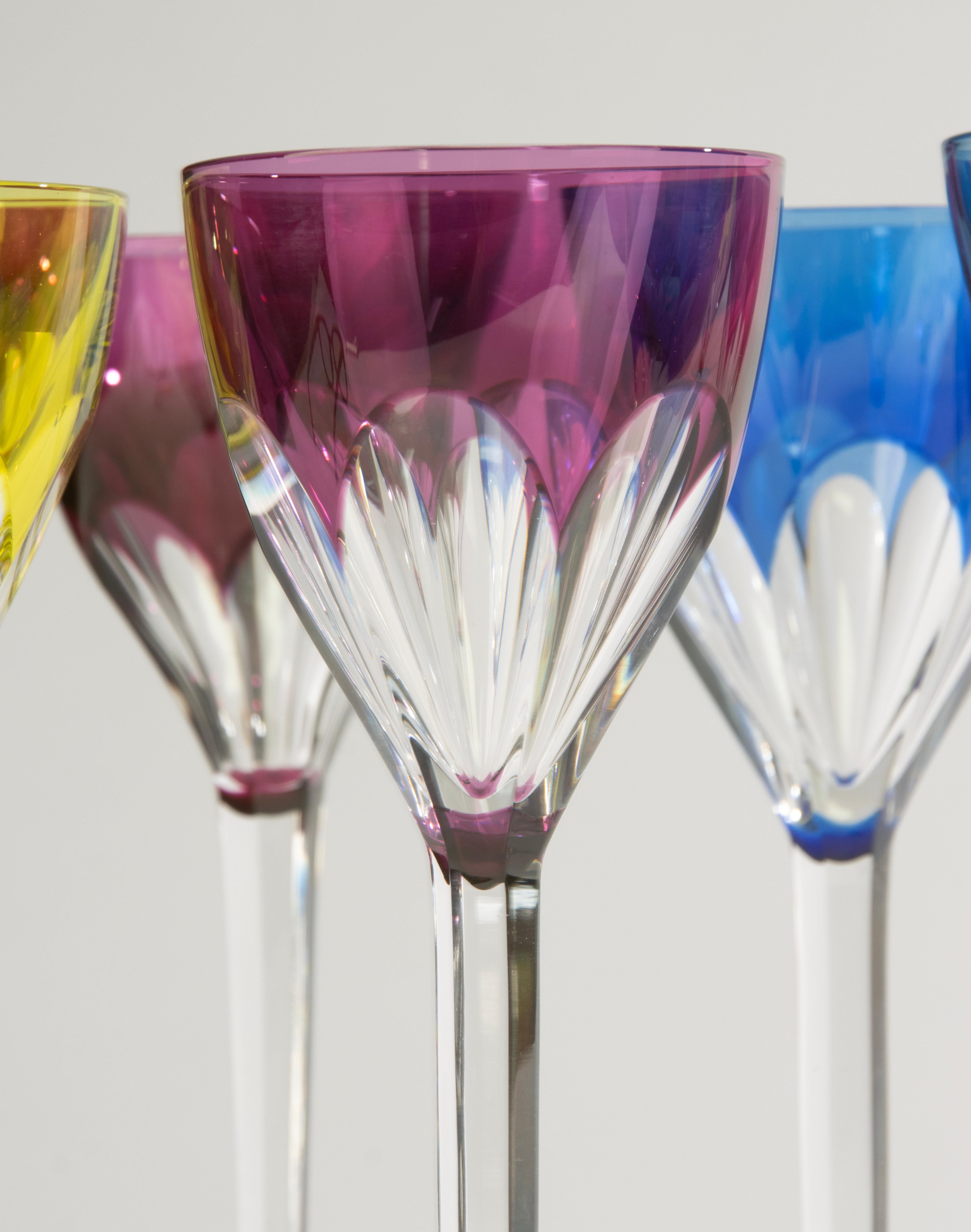 Set of 10 Crystal Colored Wine Glasses - Val Saint Lambert - Model Gevaert im Zustand „Gut“ im Angebot in Casteren, Noord-Brabant