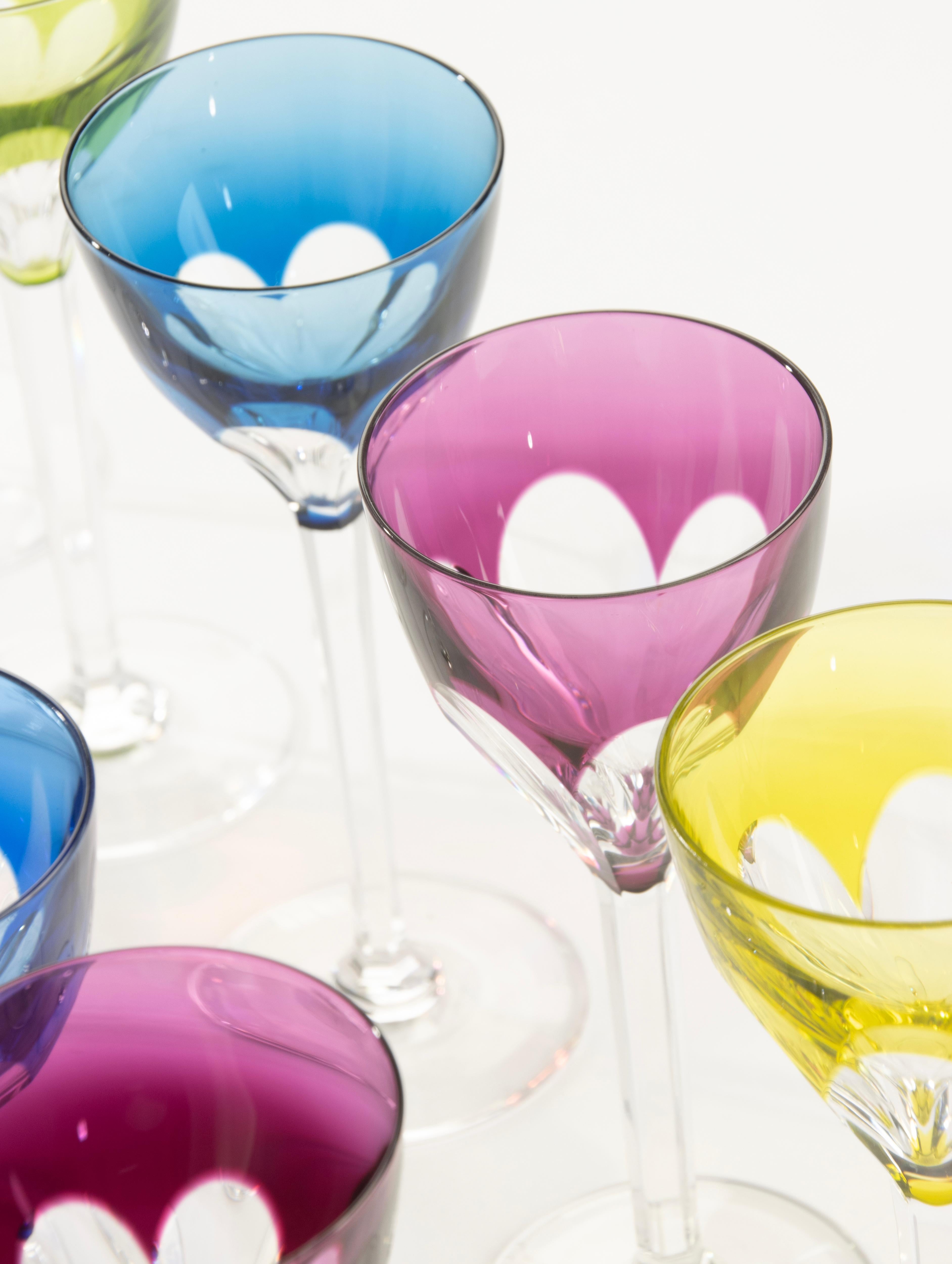 Set of 10 Crystal Colored Wine Glasses - Val Saint Lambert - Model Gevaert (Mitte des 20. Jahrhunderts) im Angebot