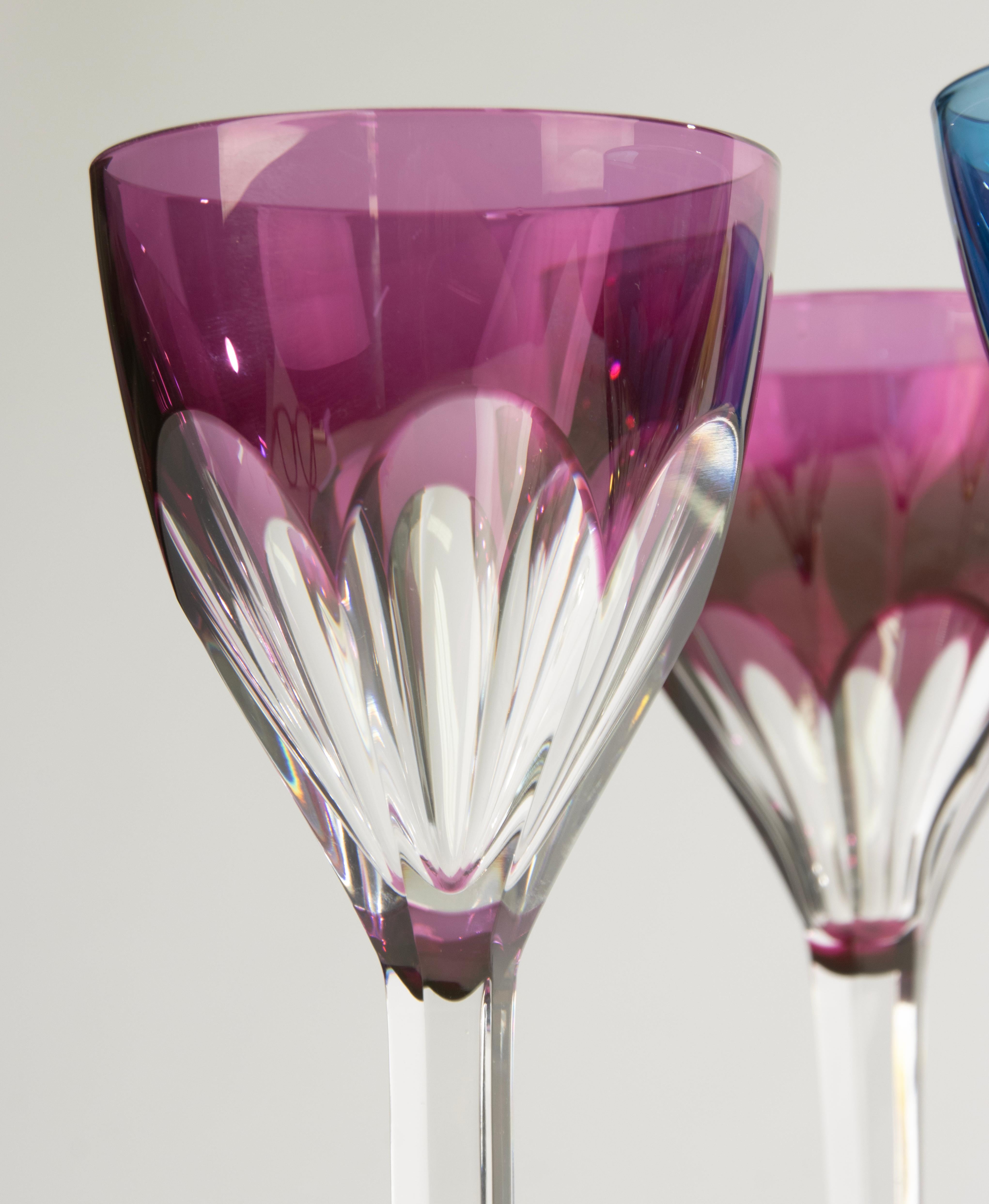 Set of 10 Crystal Colored Wine Glasses - Val Saint Lambert - Model Gevaert im Angebot 1
