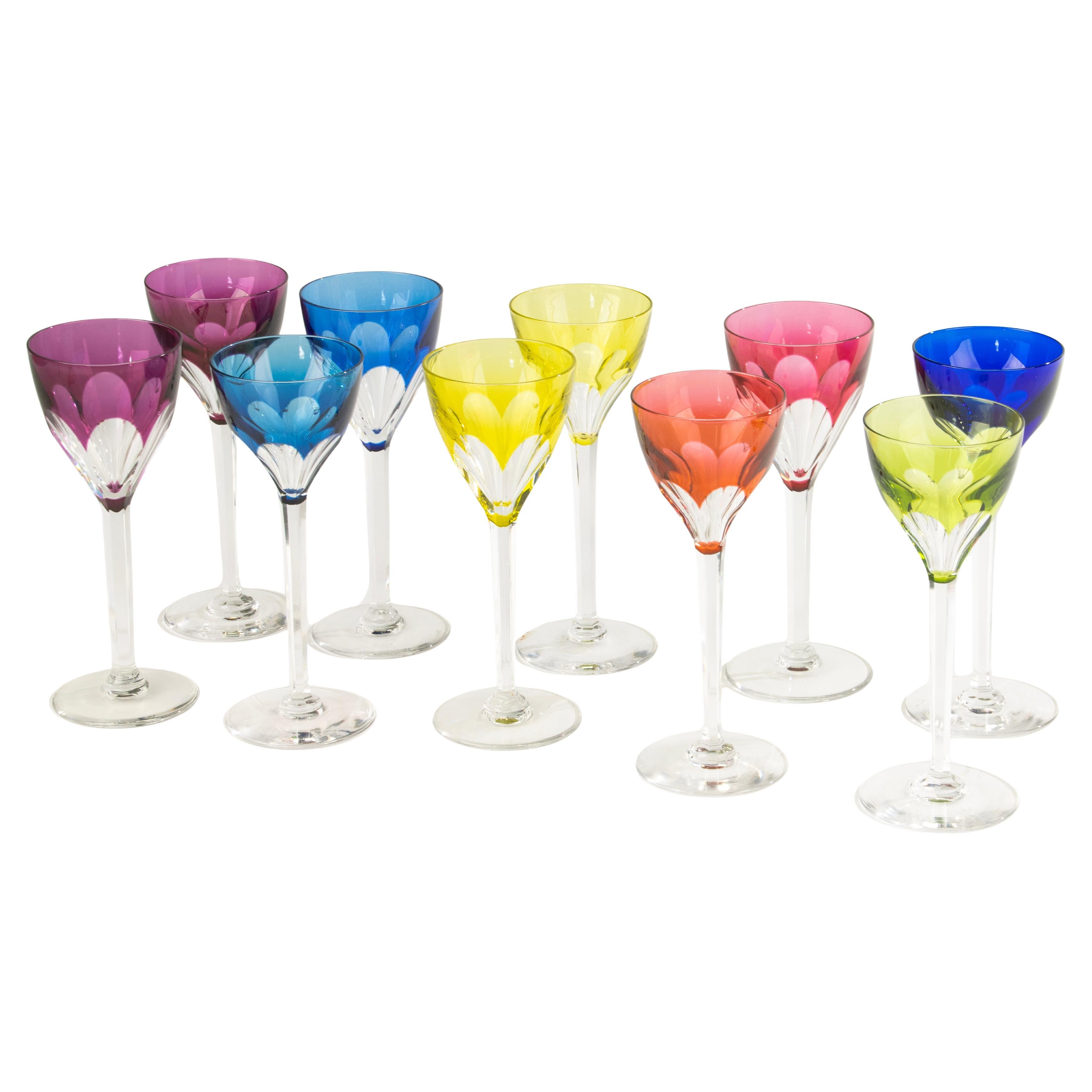 Set of 10 Crystal Colored Wine Glasses - Val Saint Lambert - Model Gevaert im Angebot