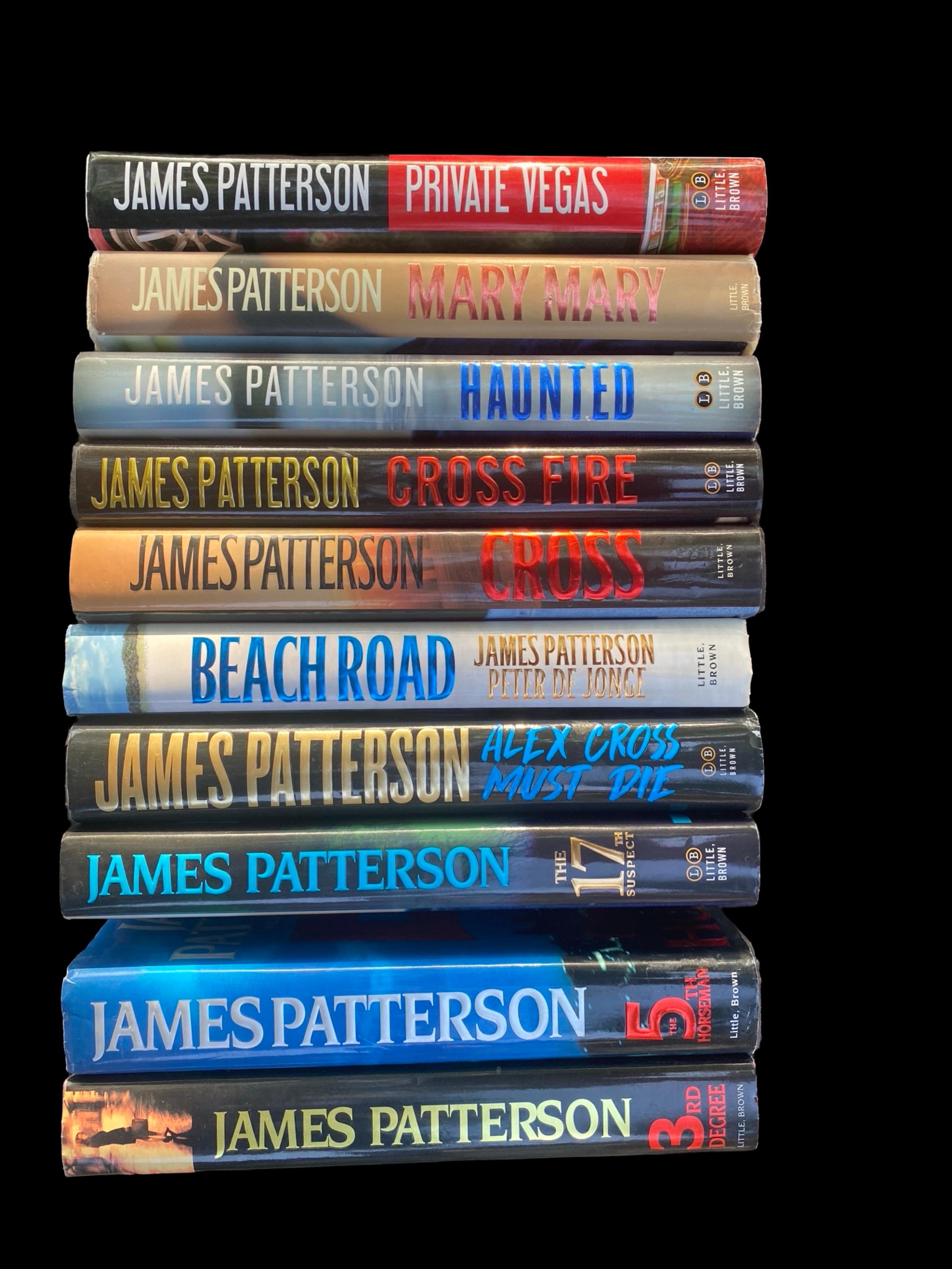 Hand-Crafted Set of 10 Curated James Patterson Slip-Covered Books Library/ Media Room Display For Sale