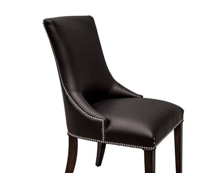 Set of 10 Custom Contemporary Modern Black Leather Deco Dining Chairs