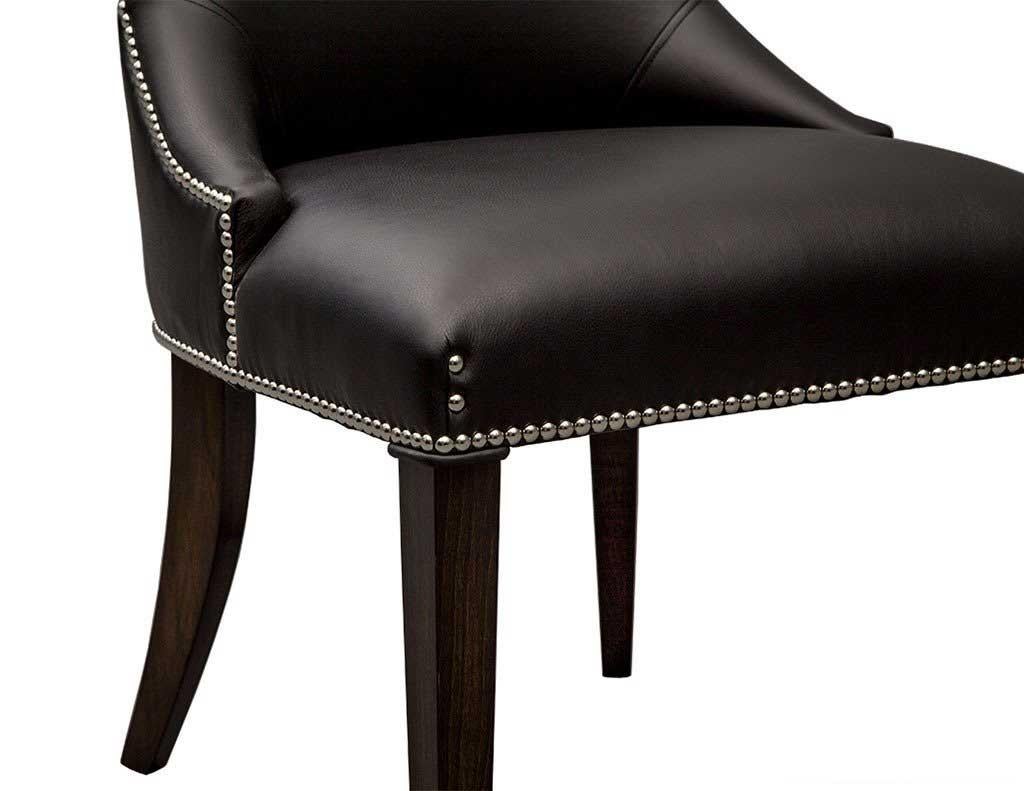 Set of 10 Custom Contemporary Modern Black Leather Deco Dining Chairs In Excellent Condition In North York, ON