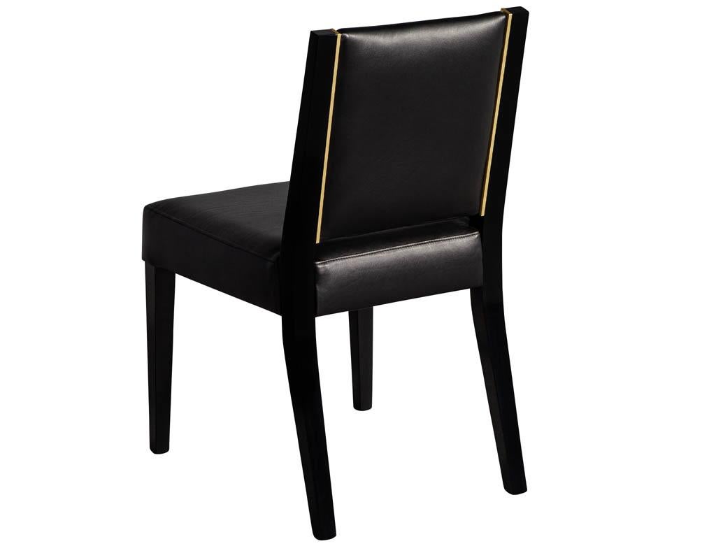 Set of 10 Custom Modern Black Leather Dining Chairs with Brass Detailing 12