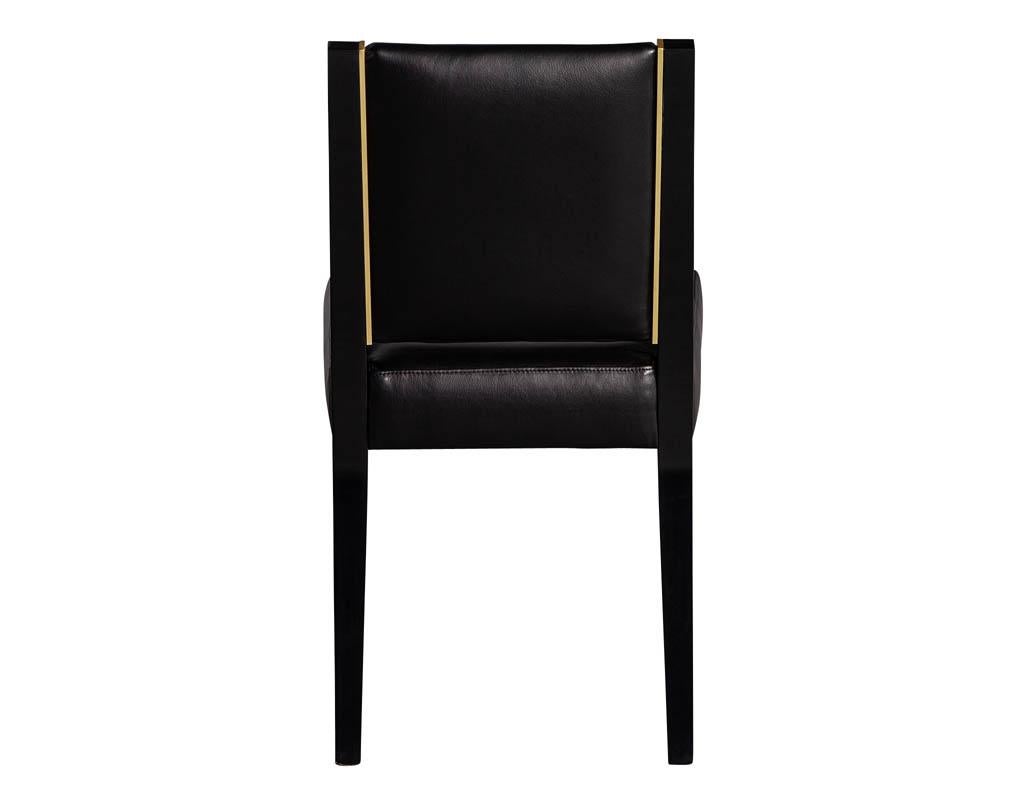 Set of 10 Custom Modern Black Leather Dining Chairs with Brass Detailing 13