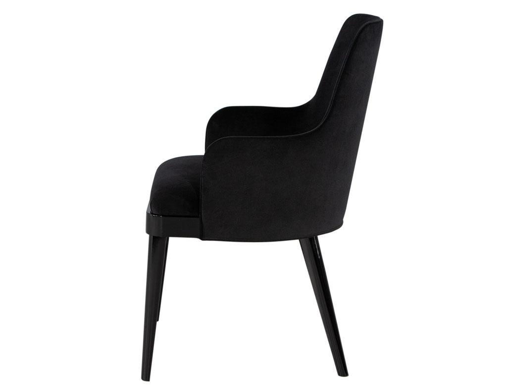 Contemporary Set of 10 Custom Modern Black Velvet Dining Chairs Svelte Chair For Sale