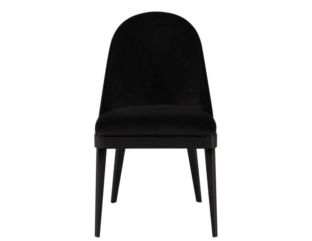 Fabric Set of 10 Custom Modern Black Velvet Dining Chairs Svelte Chair For Sale