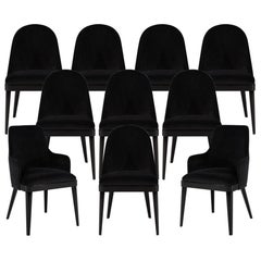 Set of 10 Custom Modern Black Velvet Dining Chairs Svelte Chair