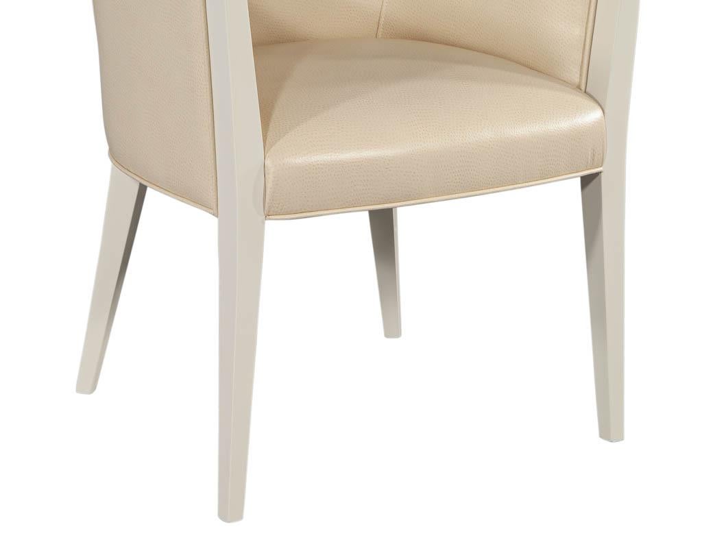 Set of 10 Custom Modern Cream Dining Chairs in Ostrich Print Faux Leather 5