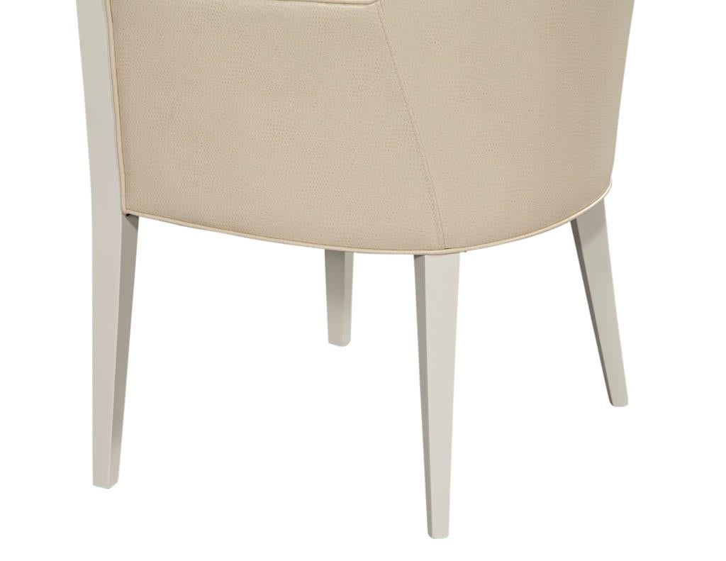 Contemporary Set of 10 Custom Modern Cream Dining Chairs in Ostrich Print Faux Leather
