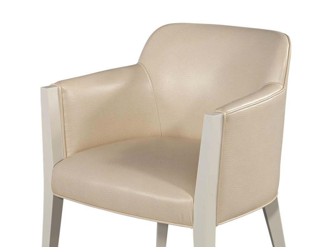 Set of 10 Custom Modern Cream Dining Chairs in Ostrich Print Faux Leather 1