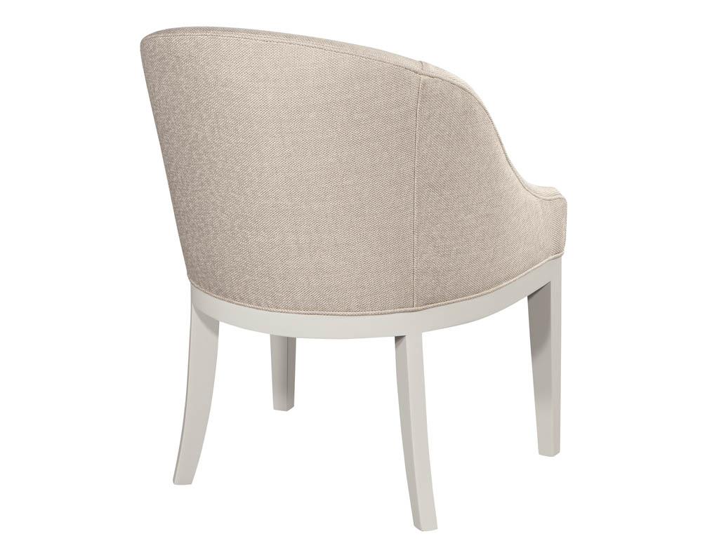 Fabric Set of 10 Custom Modern Dining Chairs in Beige and White For Sale