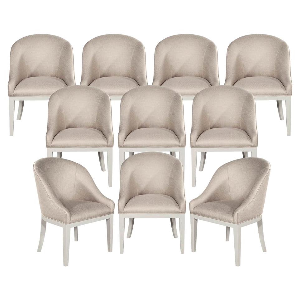 Set of 10 Custom Modern Dining Chairs in Beige and White For Sale