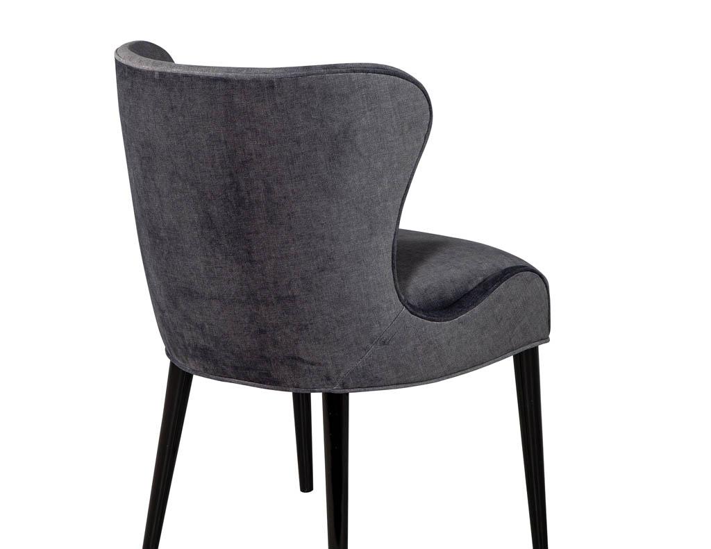 Contemporary Set of 10 Custom Modern Dining Chairs in Dark Indigo Velvet